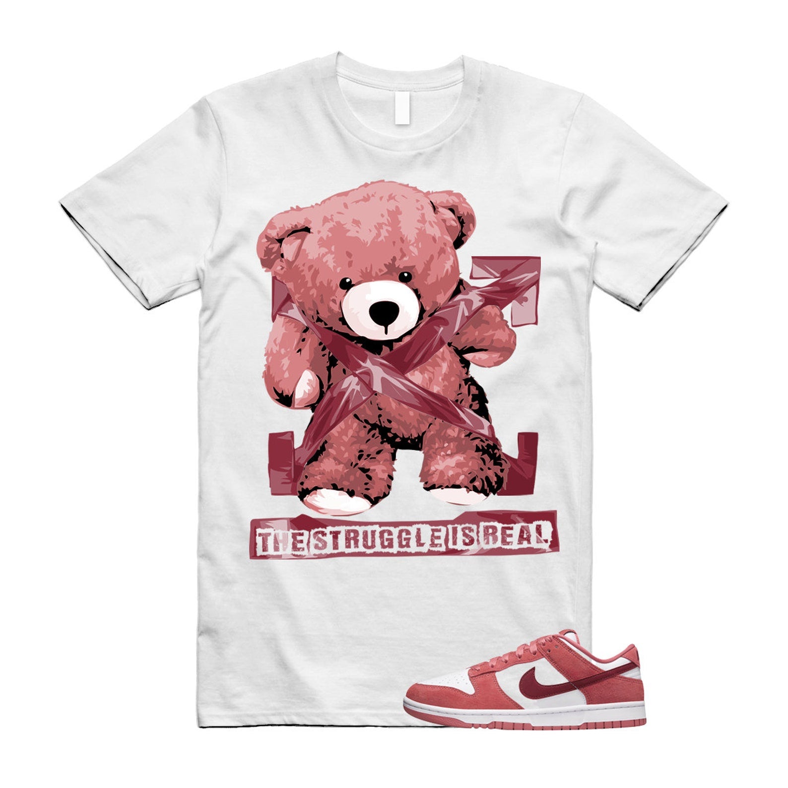 Dunk Valentine's Day Low Team Red Adobe Dragon White T Shirt Match STRUG T-Shirt, Sneaker Match Tee