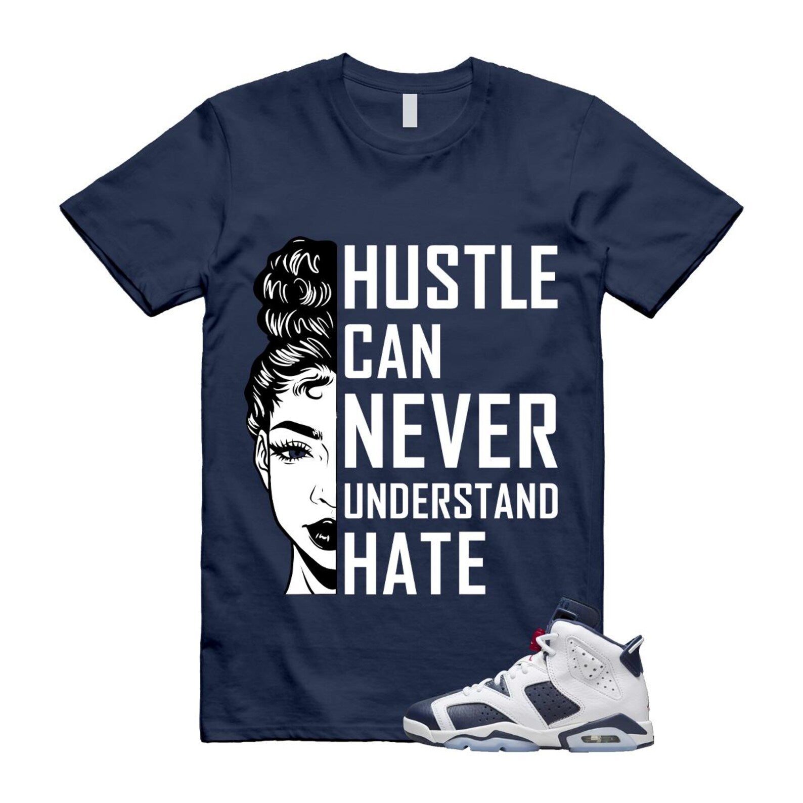 6 Olympic Midnight Navy White Varsity Red Retro T Shirt Match HUSTLE T-Shirt, Sneaker Match Tee