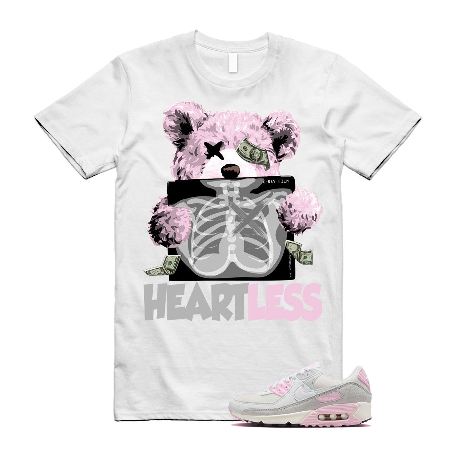 HEART T Shirt to match N WMNS Air Max 90 Athletic Department White Pink Grey T-Shirt, Sneaker Match Tee
