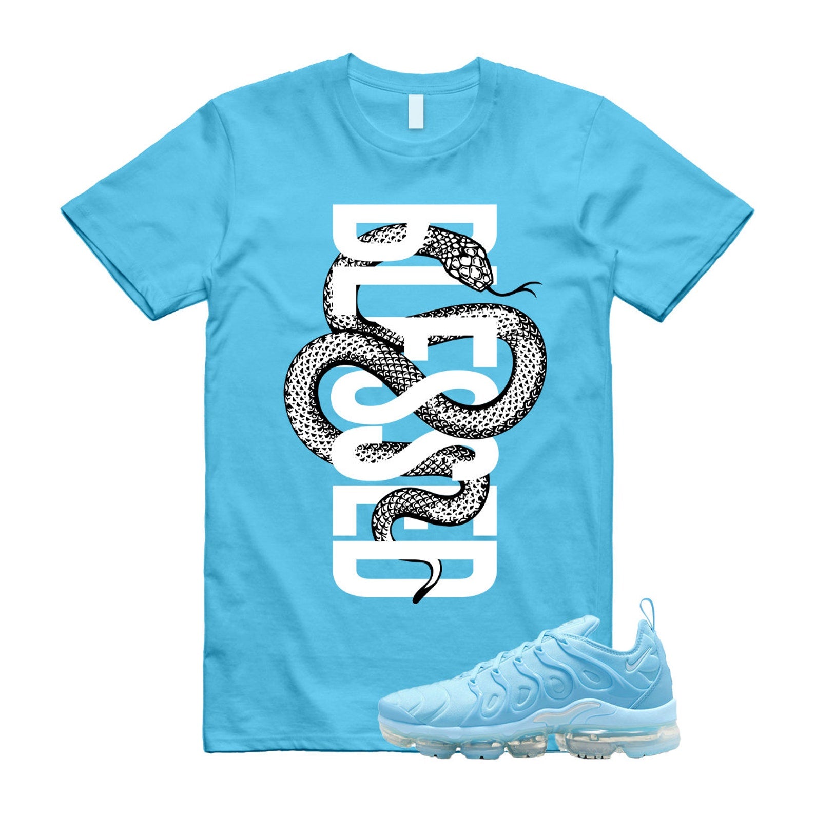 SNAKEBLS T Shirt to match Air VaporMax Plus University Blue Chill UNC Powder T-Shirt, Sneaker Match Tee
