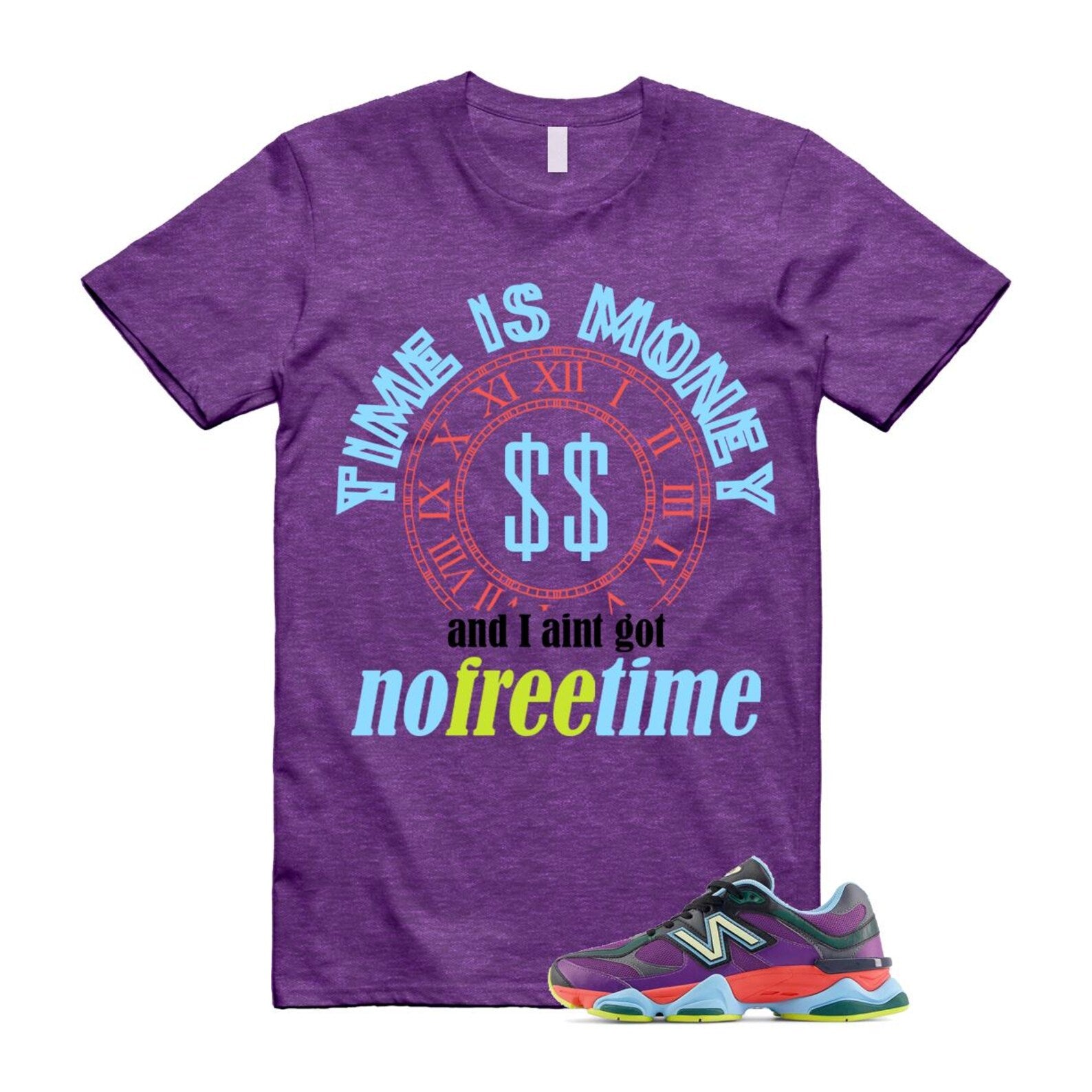9060 Neon Nights Purple Red Blue Black T Shirt Match FREE TIME T-Shirt, Sneaker Match Tee