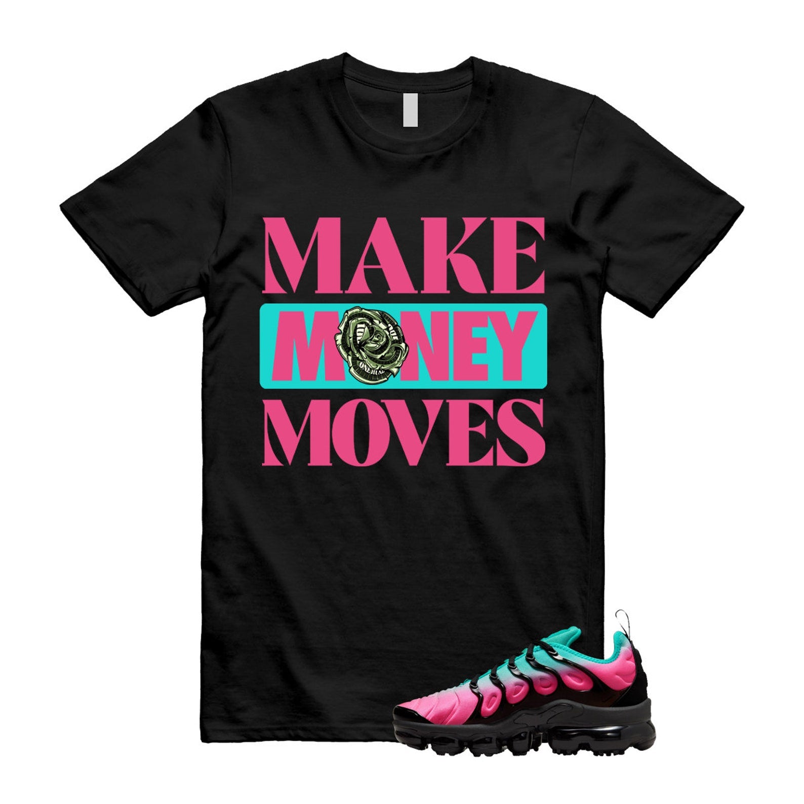 VaporMax South Beach Gradient Pink Blast Clear Jade Black 98 Air Plus T Shirt Match MOVES T-Shirt, Sneaker Match Tee
