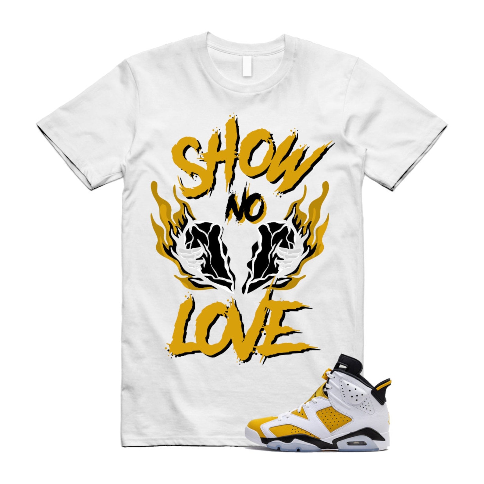 Yellow Ochre 6 Black White T Shirt Match NO LOVE T-Shirt, Sneaker Match Tee