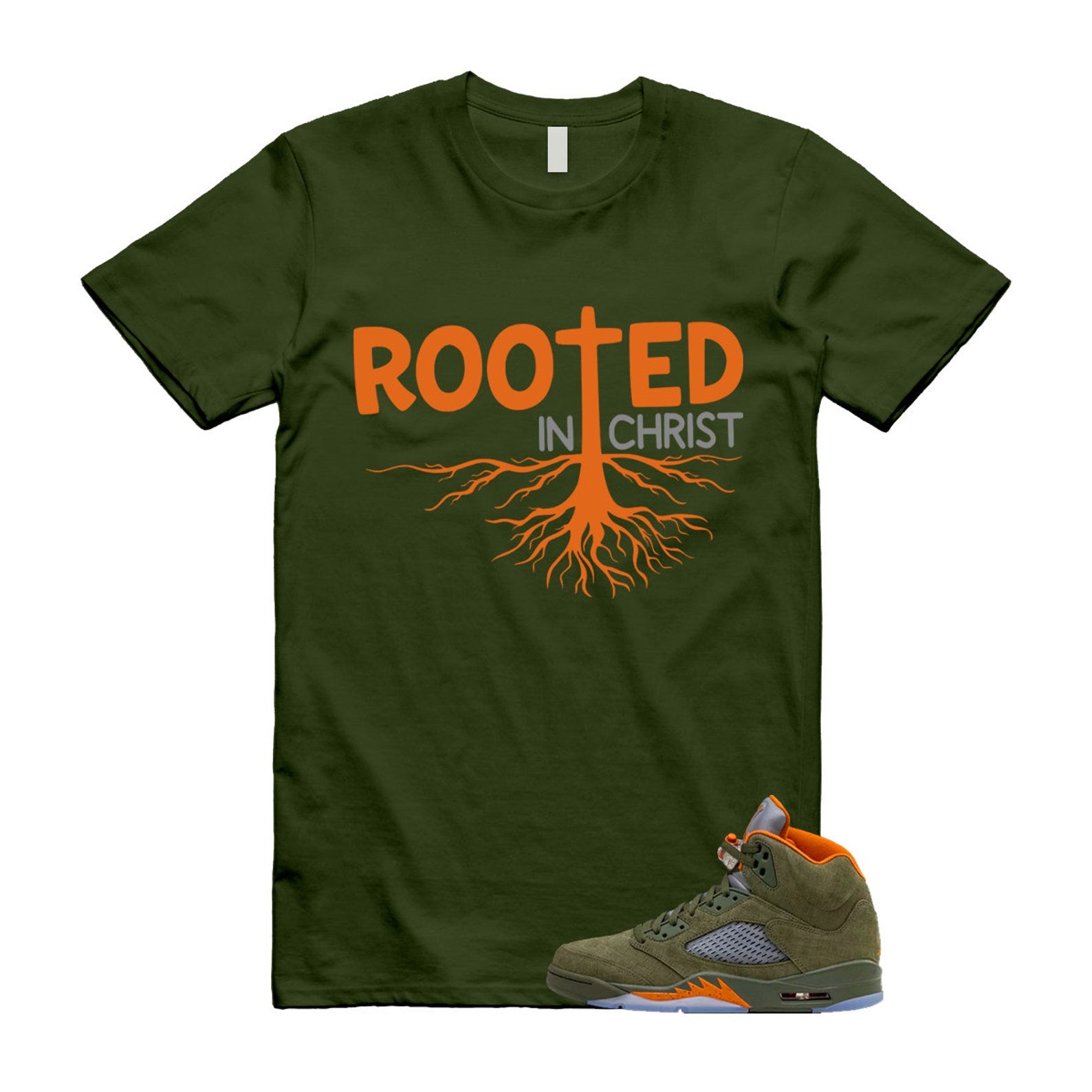 5 Olive Army Solar Orange Black Retro T Shirt Match ROOTED T-Shirt, Sneaker Match Tee
