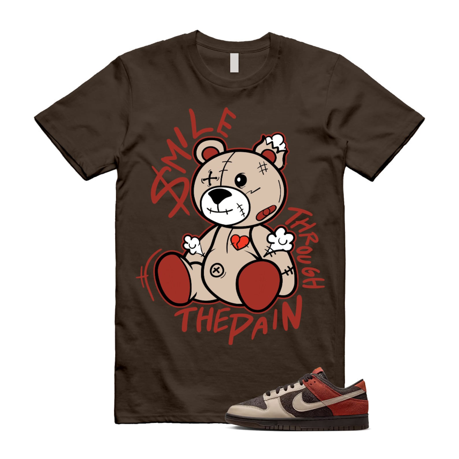 Dunk Red Panda Velvet Brown Sanddrift Rugged Orange Low T Shirt Match Smile Through The Pain T-Shirt, Sneaker Match Tee