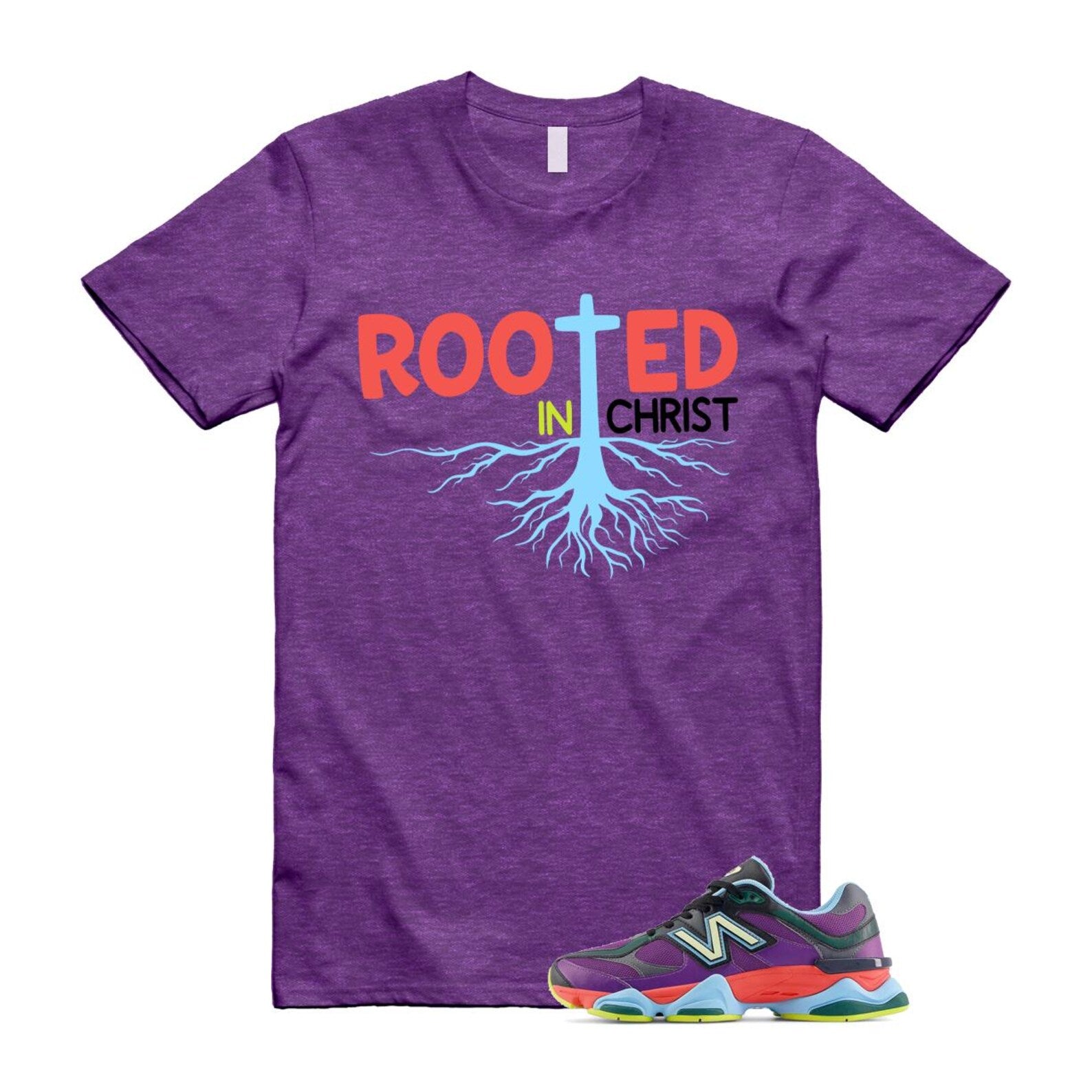 9060 Neon Nights Purple Red Blue Black T Shirt Match ROOTED T-Shirt, Sneaker Match Tee