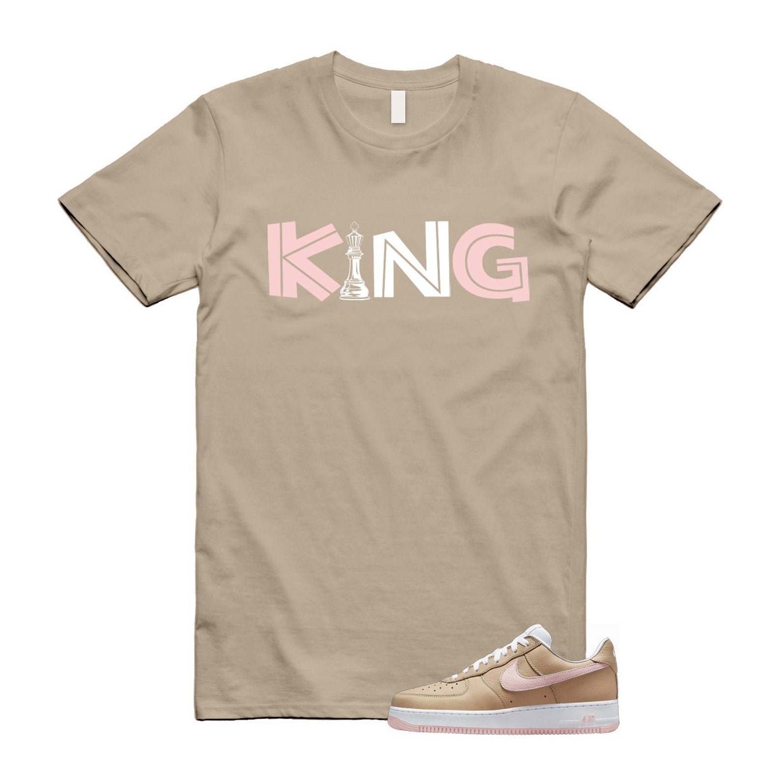Air Force 1 Linen Atmosphere True White Tan Pink Low T Shirt Match KING T-Shirt, Sneaker Match Tee