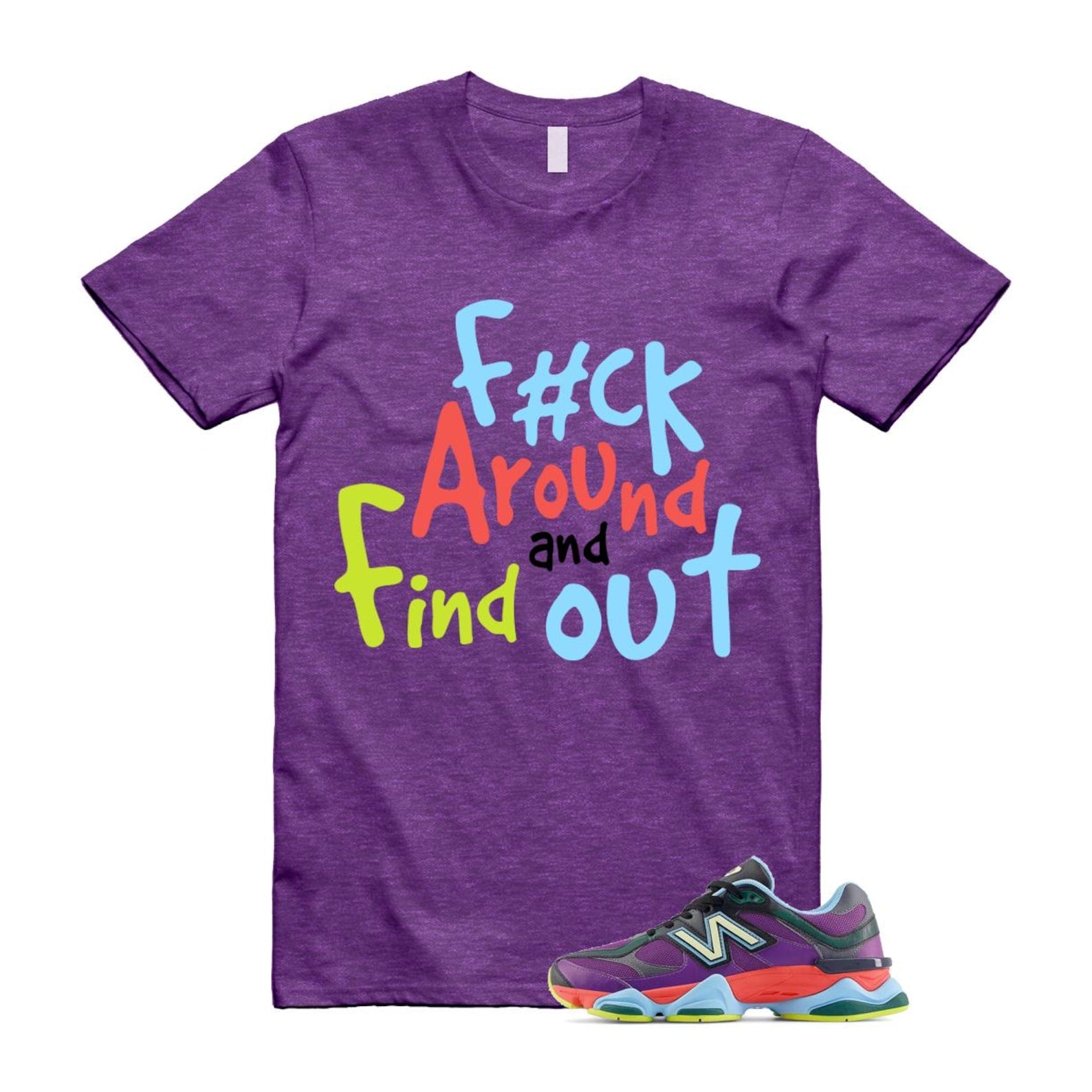 9060 Neon Nights Purple Red Blue Black T Shirt Match FCK2 T-Shirt, Sneaker Match Tee