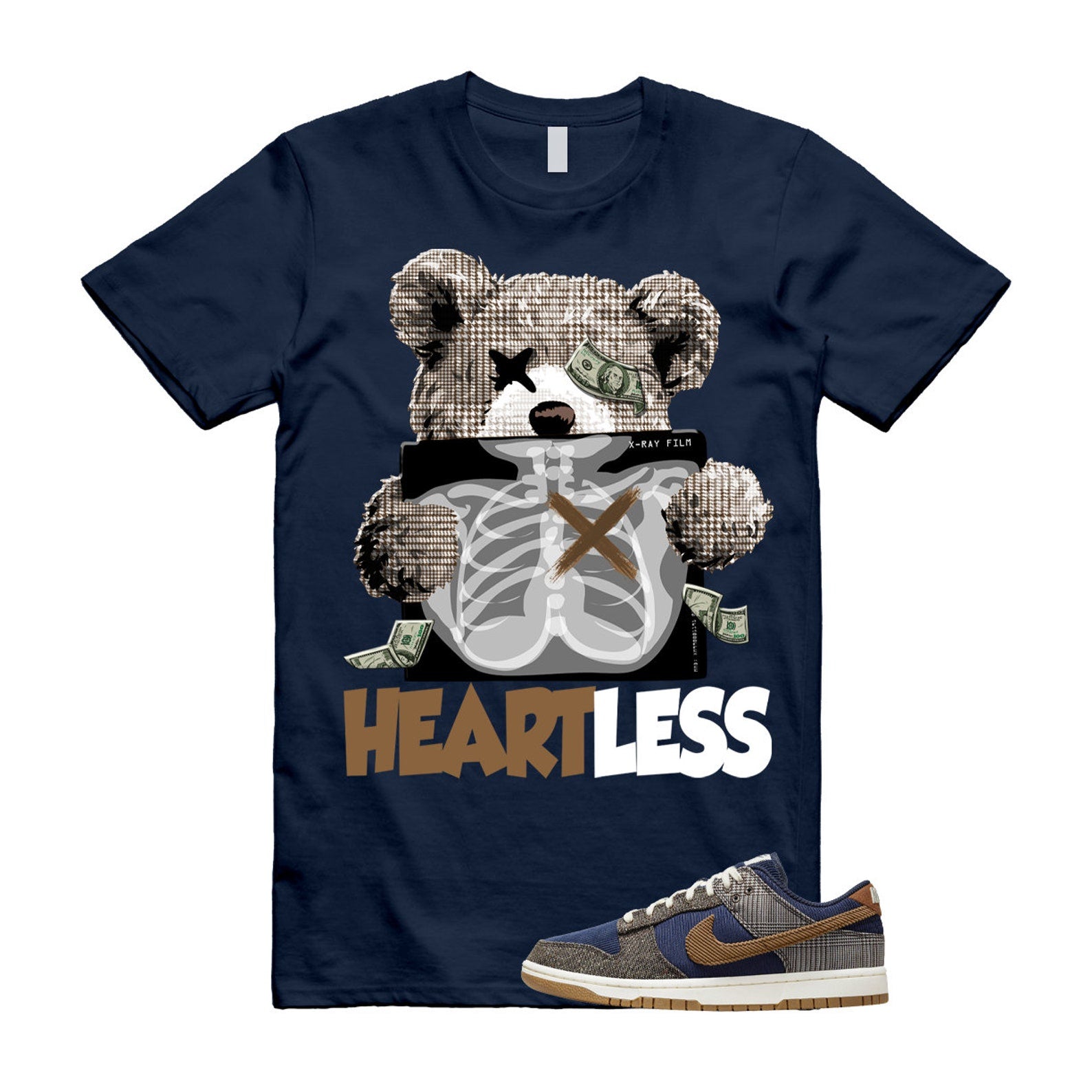 Dunk Tweed Midnight Navy Corduroy Ale Brown Pale Ivory T Shirt Match HEART T-Shirt, Sneaker Match Tee