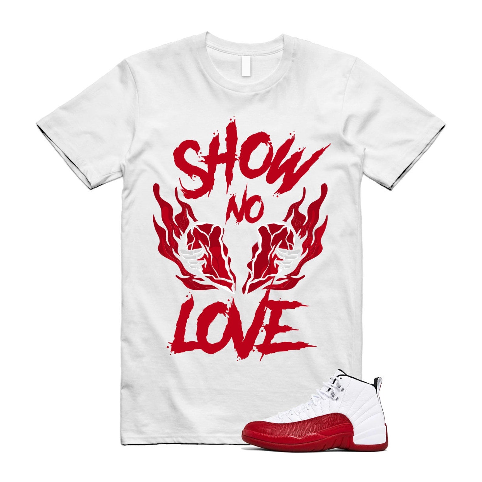 Cherry 12 Varsity Red White T Shirt Match NO LOVE T-Shirt, Sneaker Match Tee