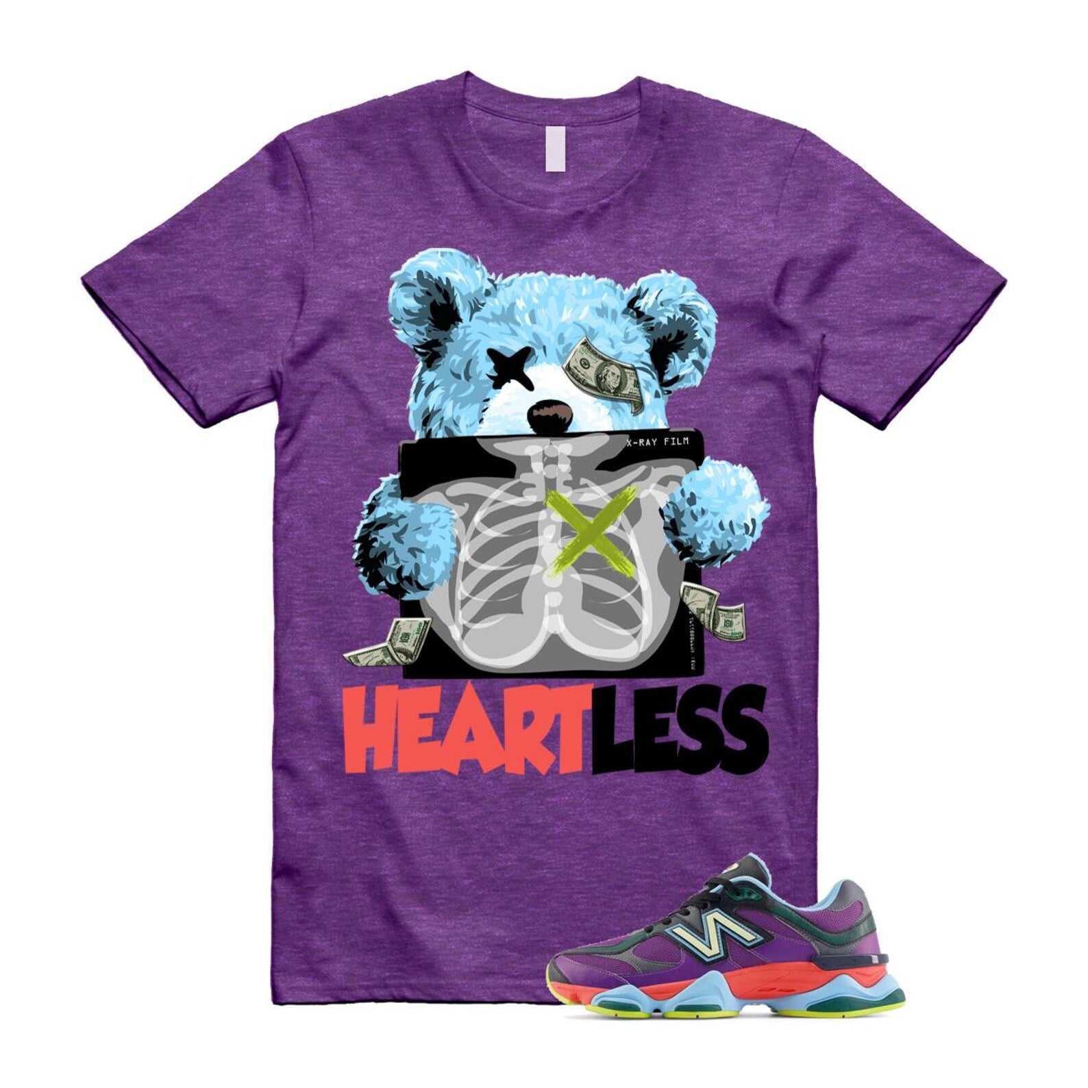 9060 Neon Nights Purple Red Blue Black T Shirt Match HEART T-Shirt, Sneaker Match Tee