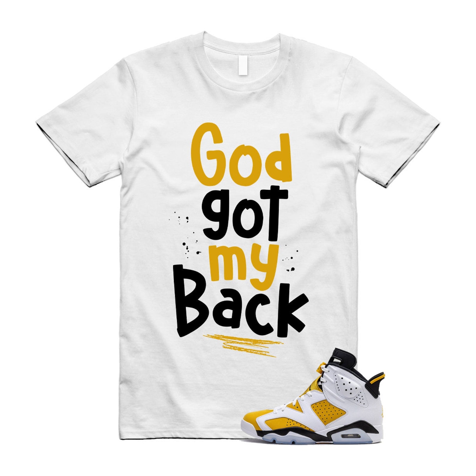 Yellow Ochre 6 Black White T Shirt Match GOD T-Shirt, Sneaker Match Tee