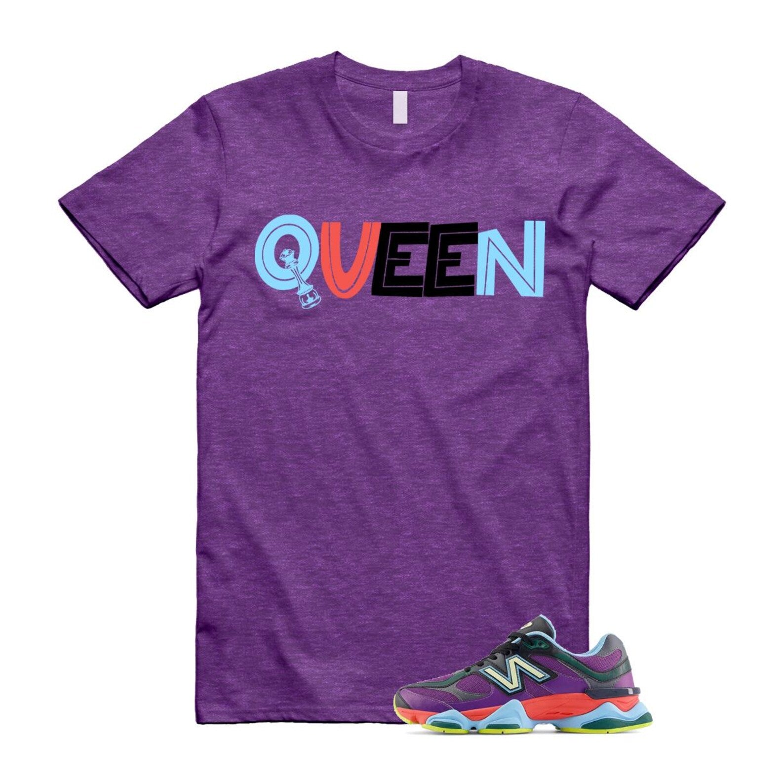 9060 Neon Nights Purple Red Blue Black T Shirt Match QUEEN T-Shirt, Sneaker Match Tee