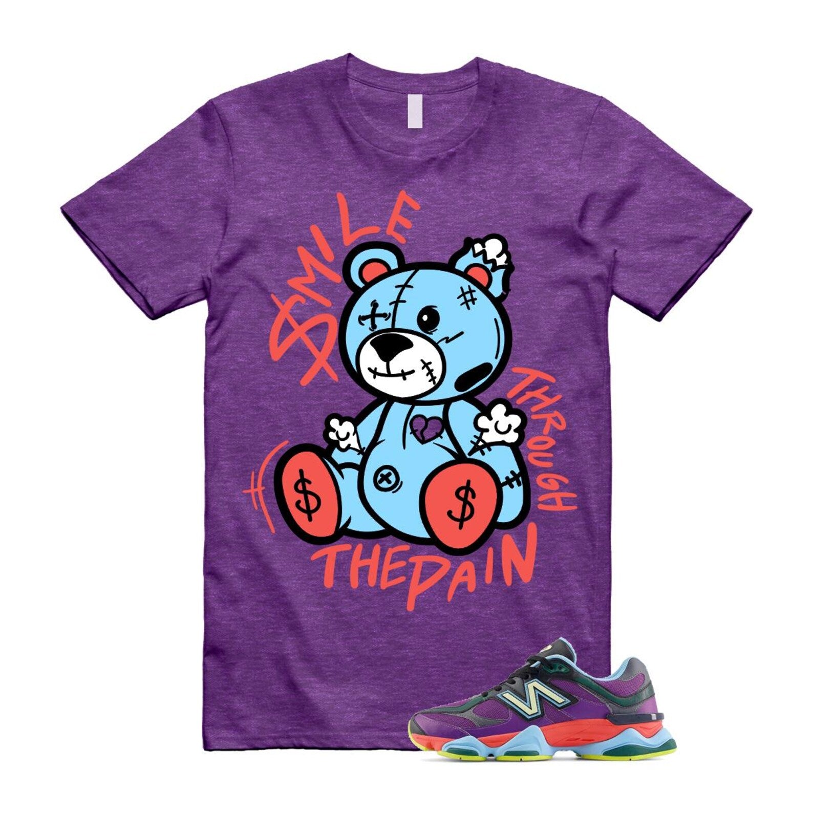 9060 Neon Nights Purple Red Blue Black T Shirt Match Smile Through The Pain T-Shirt, Sneaker Match Tee