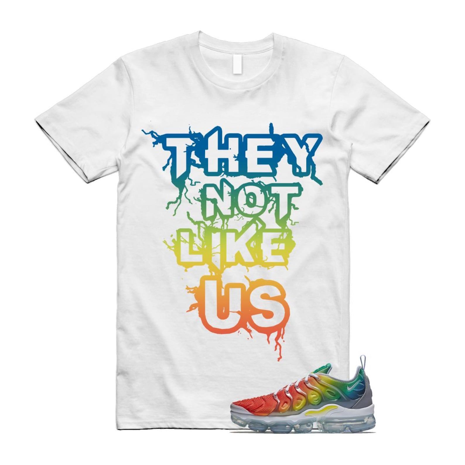 VaporMax Rainbow Air Plus White Neptune Blue Dynamic Yellow T Shirt Match US T-Shirt, Sneaker Match Tee