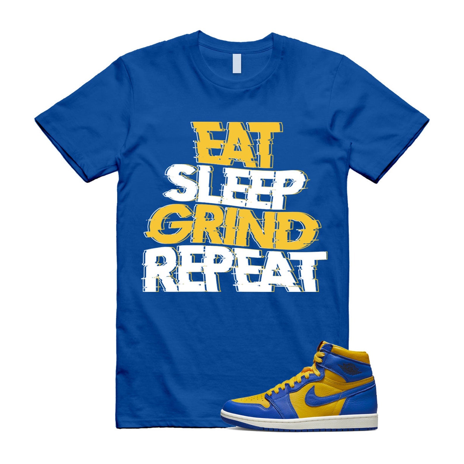 Reverse Laney 1 Game Royal Blue Air High OG WMNS Varsity Maize Sail Black Fire Red T Shirt Match ESGR T-Shirt, Sneaker Match Tee