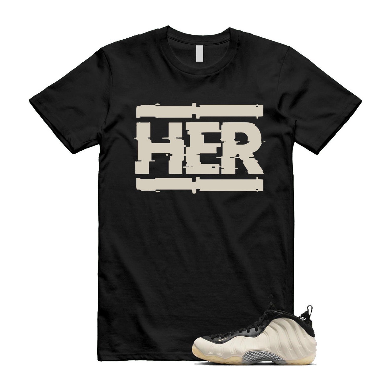 Foamposite Orewood Air One Light Brown Black Team Gold Chrome T Shirt Match HER T-Shirt, Sneaker Match Tee