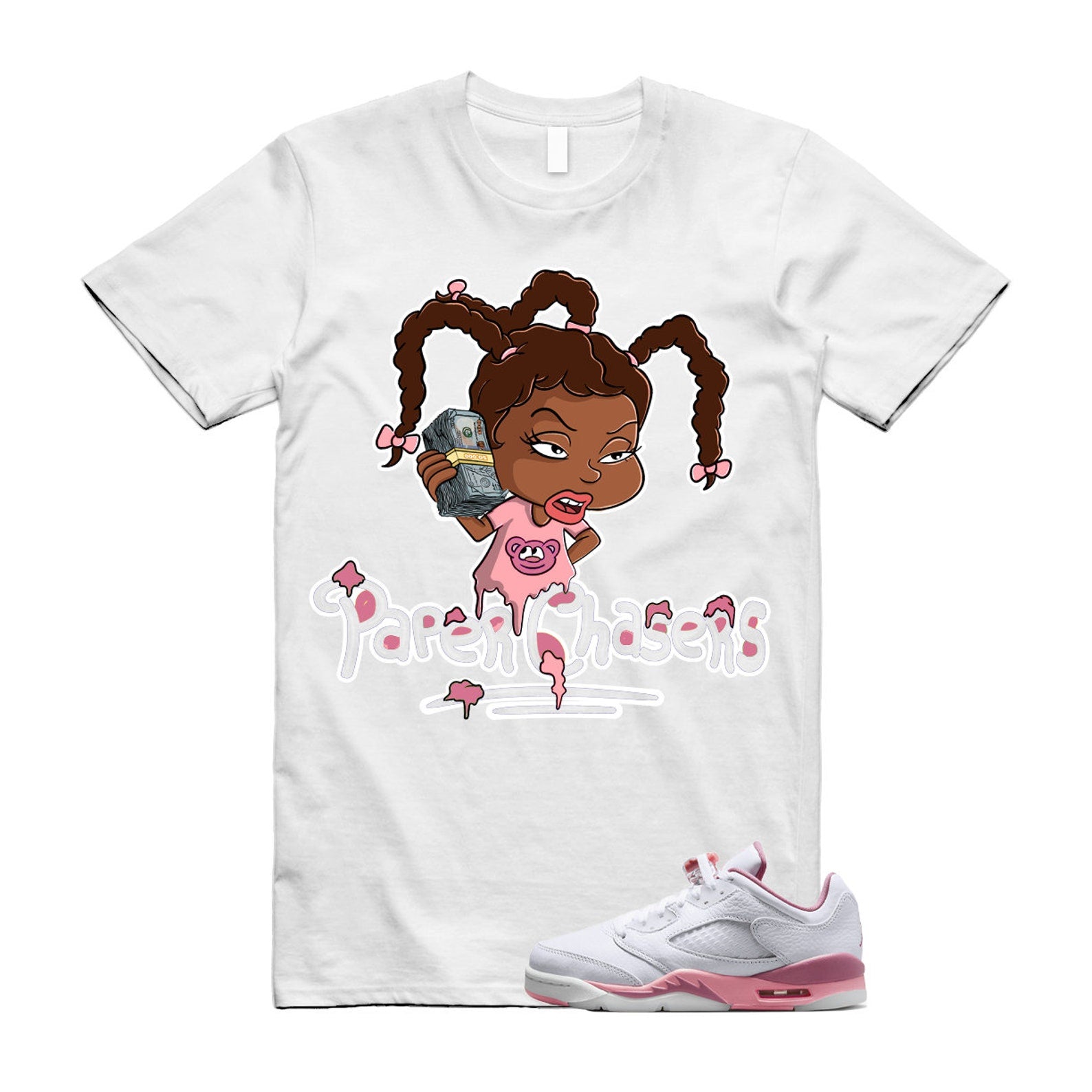 PC T Shirt to match Air J 5 Low GS Desert Berry White Coral Chalk Black T-Shirt, Sneaker Match Tee