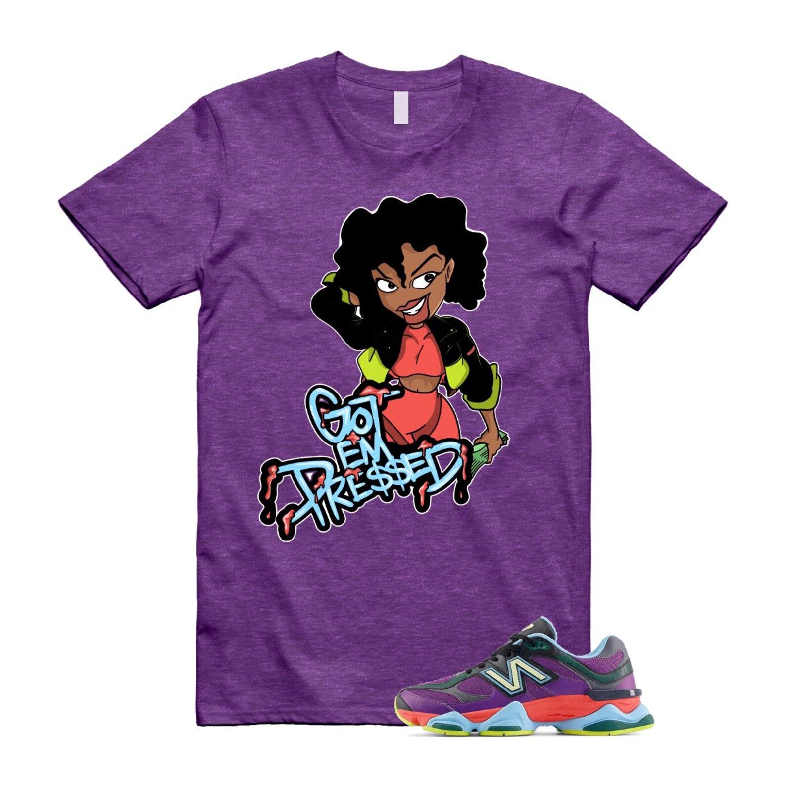 9060 Neon Nights Purple Red Blue Black T Shirt Match PRESSED T-Shirt, Sneaker Match Tee