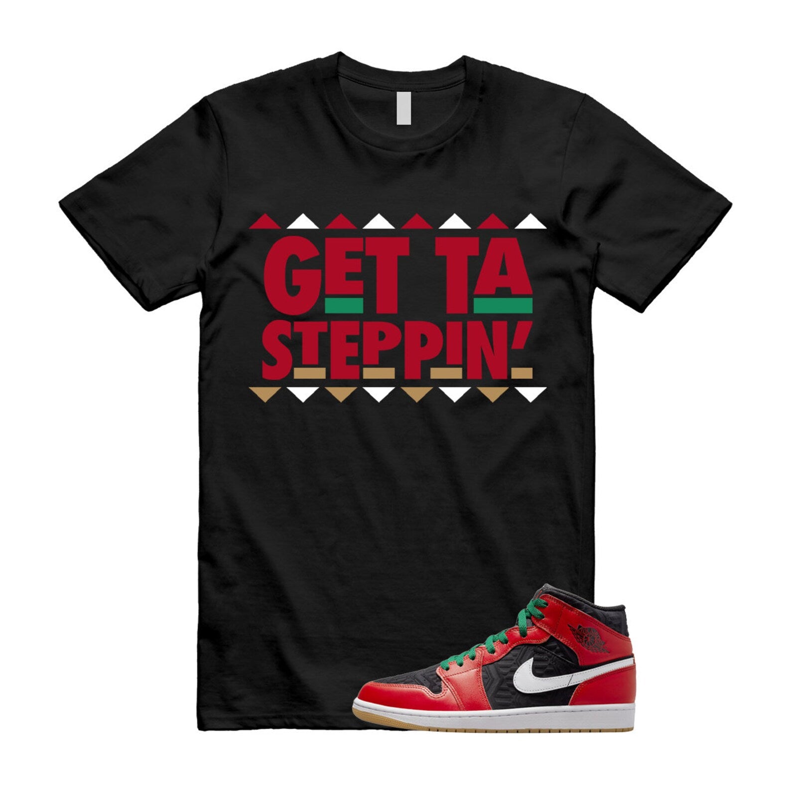 GET T Shirt to match Air J 1 Mid Christmas Black Fire Red White Malachite Leather T-Shirt, Sneaker Match Tee