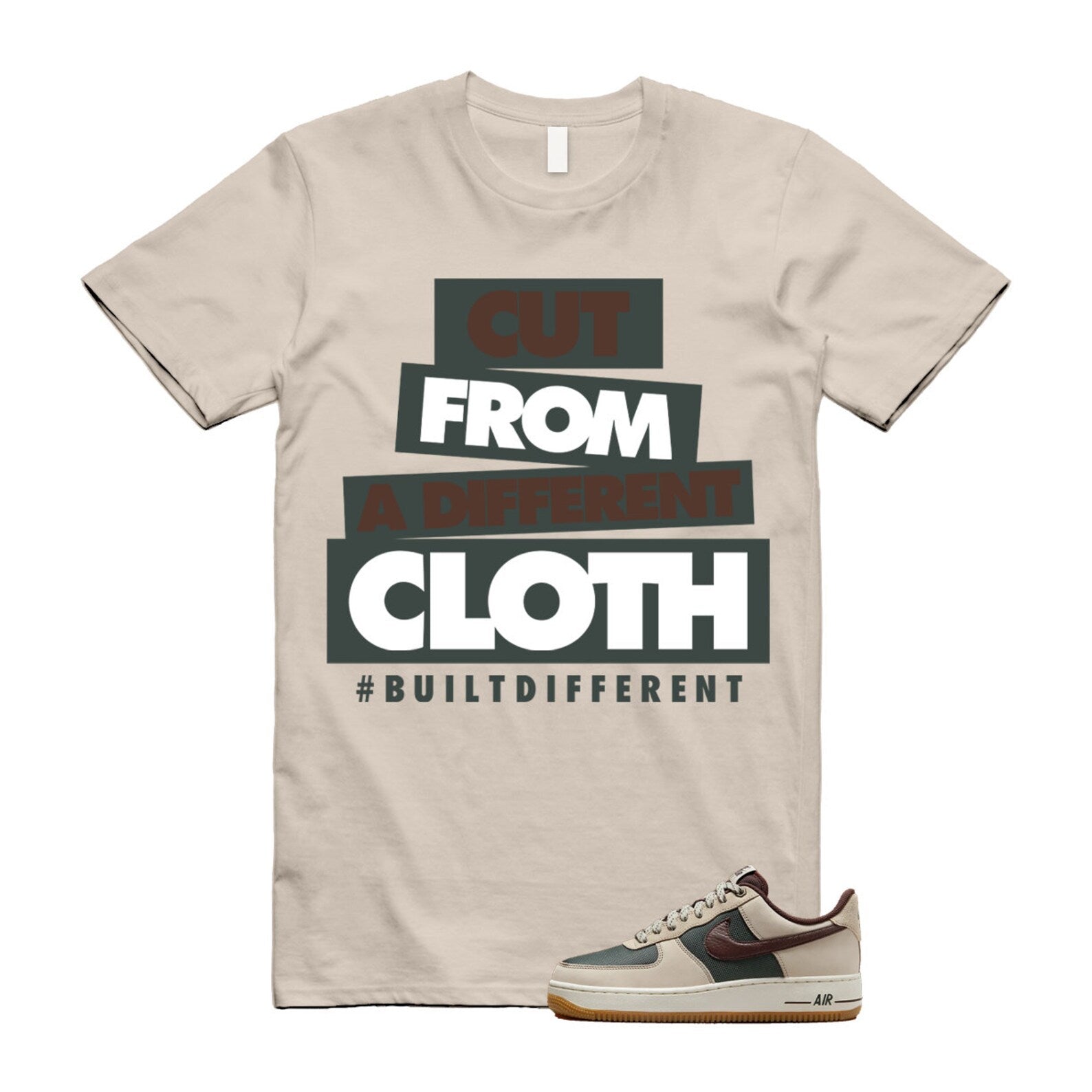 Air Force 1 Cream II Vintage Green Sail Earth '07 Brown T Shirt Match CLOTH T-Shirt, Sneaker Match Tee