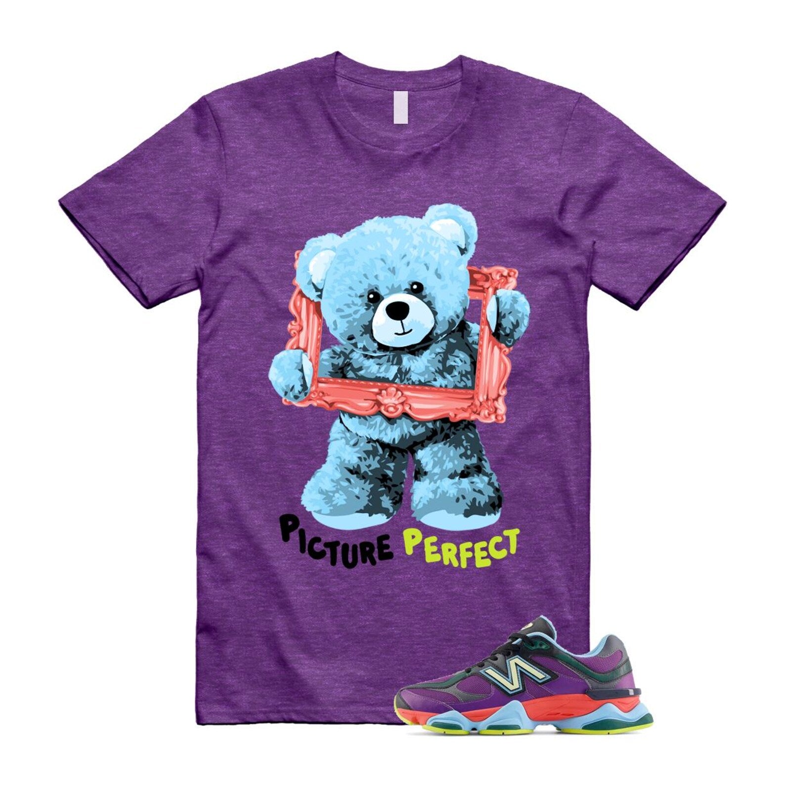 9060 Neon Nights Purple Red Blue Black T Shirt Match PIC T-Shirt, Sneaker Match Tee