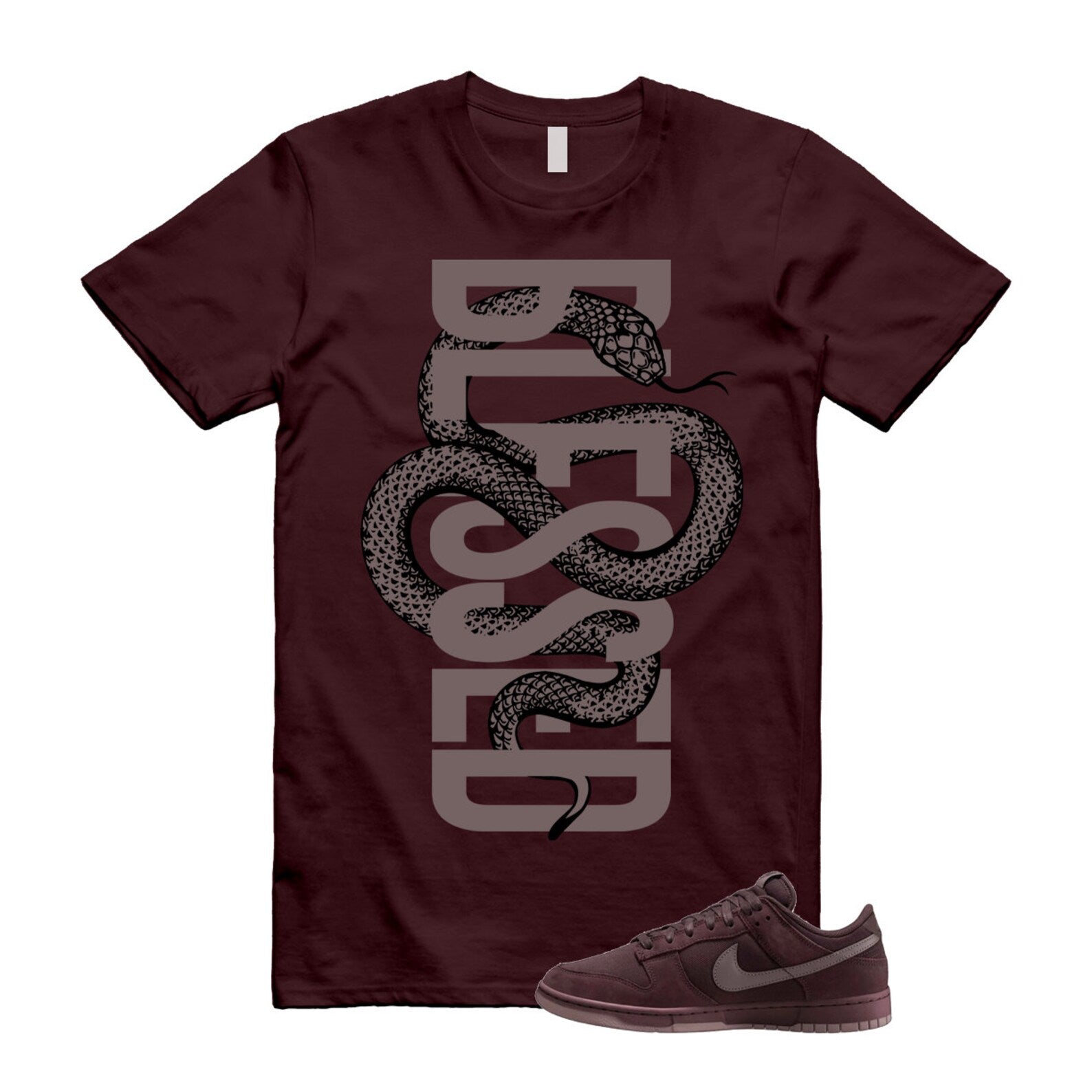 SNAKEBLS T Shirt to match N Dunk Low Premium Burgundy Crush Plum Eclipse Platinum Tint T-Shirt, Sneaker Match Tee