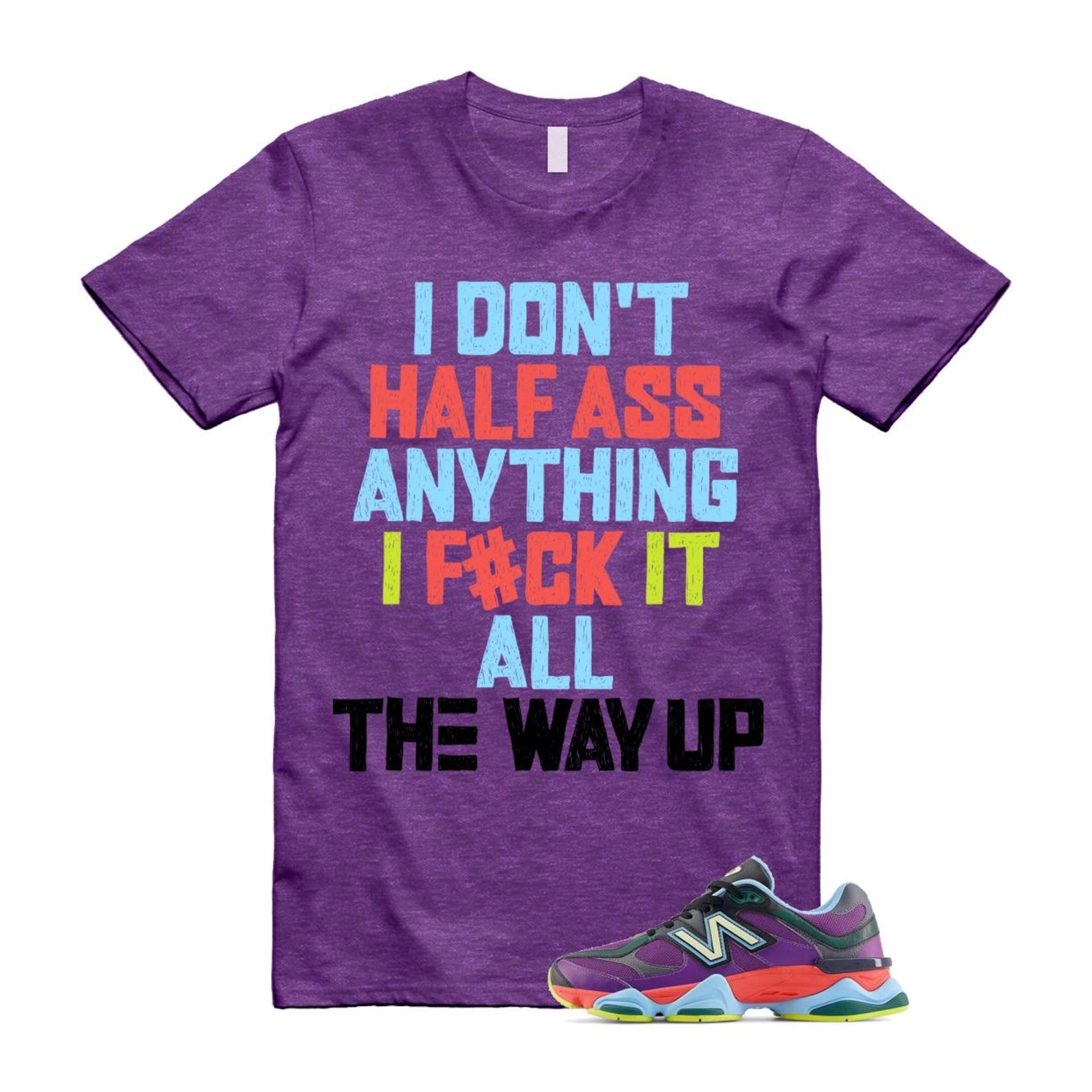 9060 Neon Nights Purple Red Blue Black T Shirt Match HALF T-Shirt, Sneaker Match Tee