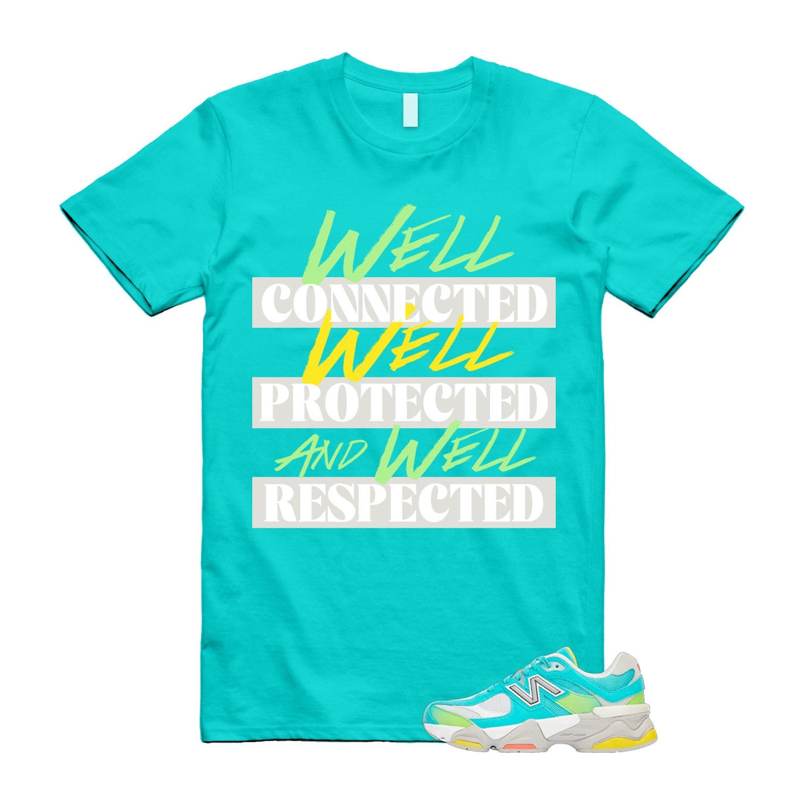 Cyan Burst 9060 Virtual Blue White Reflection Grey Guava Sunflower Yellow GS T Shirt Match WELL T-Shirt, Sneaker Match Tee