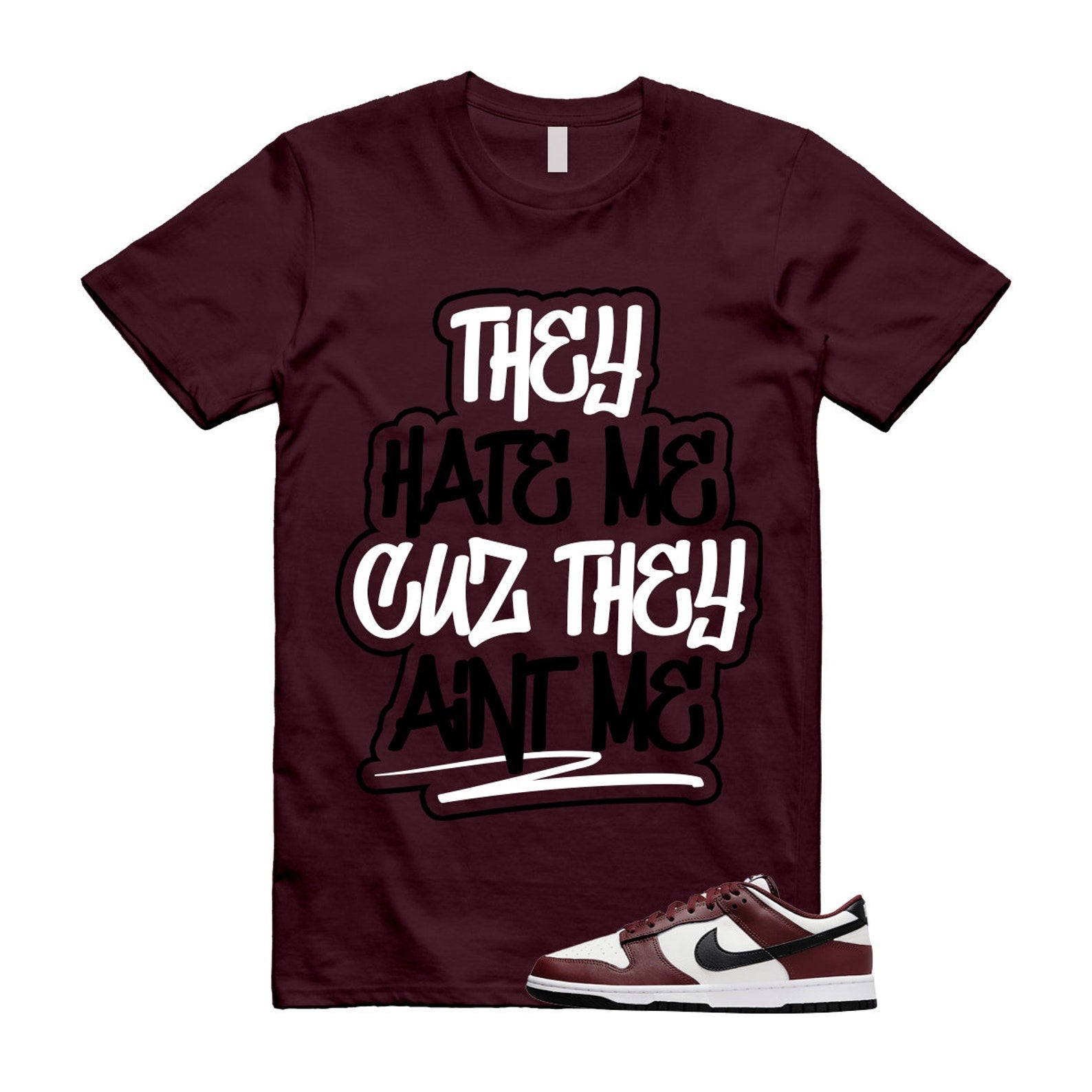 Dunk Dark Team Red Black Low Summit White T Shirt Match AINT ME T-Shirt, Sneaker Match Tee