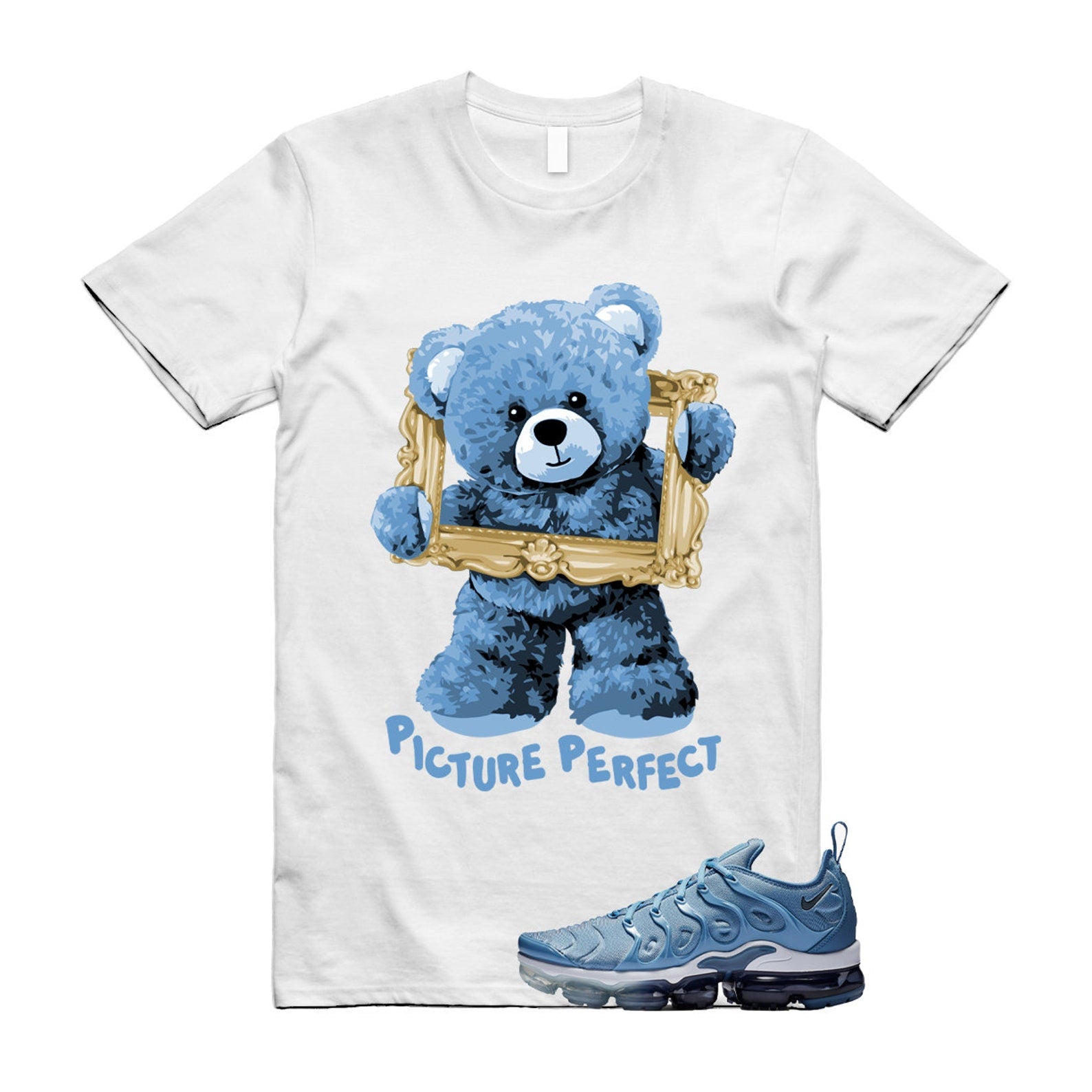 VaporMax Blue Ice Air Plus Work Diffused Cool Grey T Shirt match PIC T-Shirt, Sneaker Match Tee