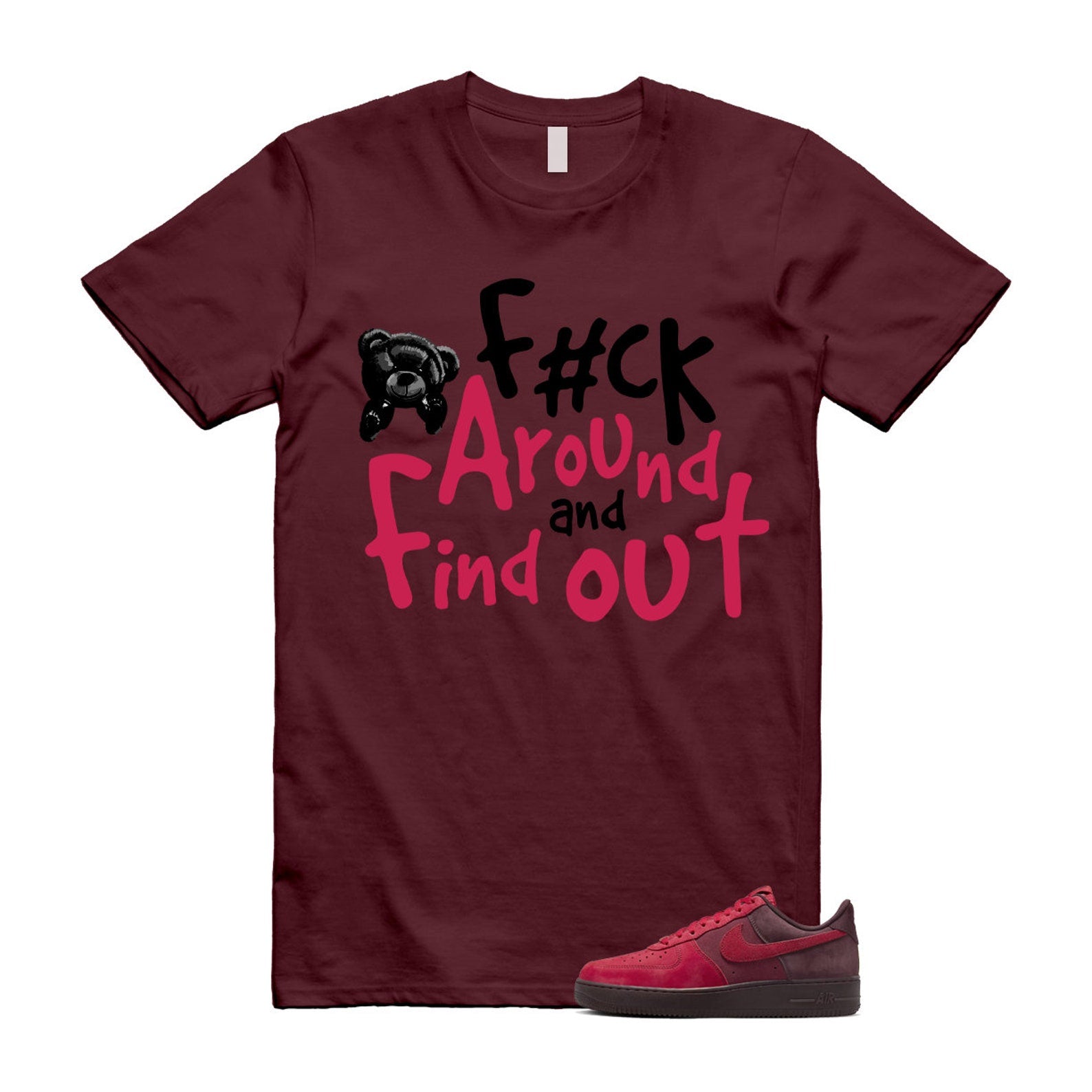Air Force 1 Layers of Love University Red Burgundy Crush Gym Team Red Pacific Moss Low T Shirt Match FCK T-Shirt, Sneaker Match Tee