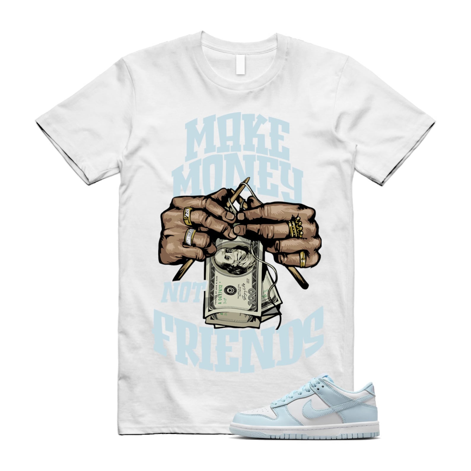 Dunk White Glacier Blue Low GS T Shirt Match MM T-Shirt, Sneaker Match Tee