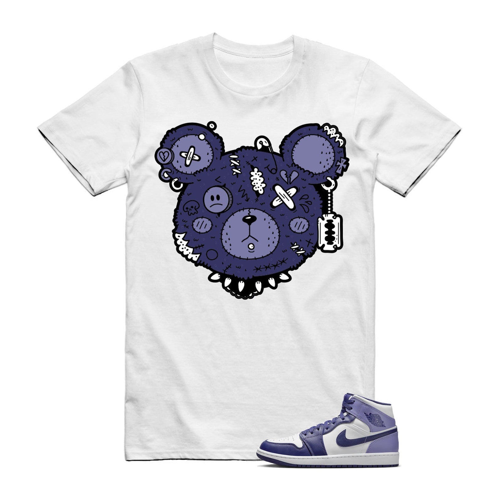 Sky J Purple Blueberry Air Mid Light White T Shirt Match GB T-Shirt, Sneaker Match Tee