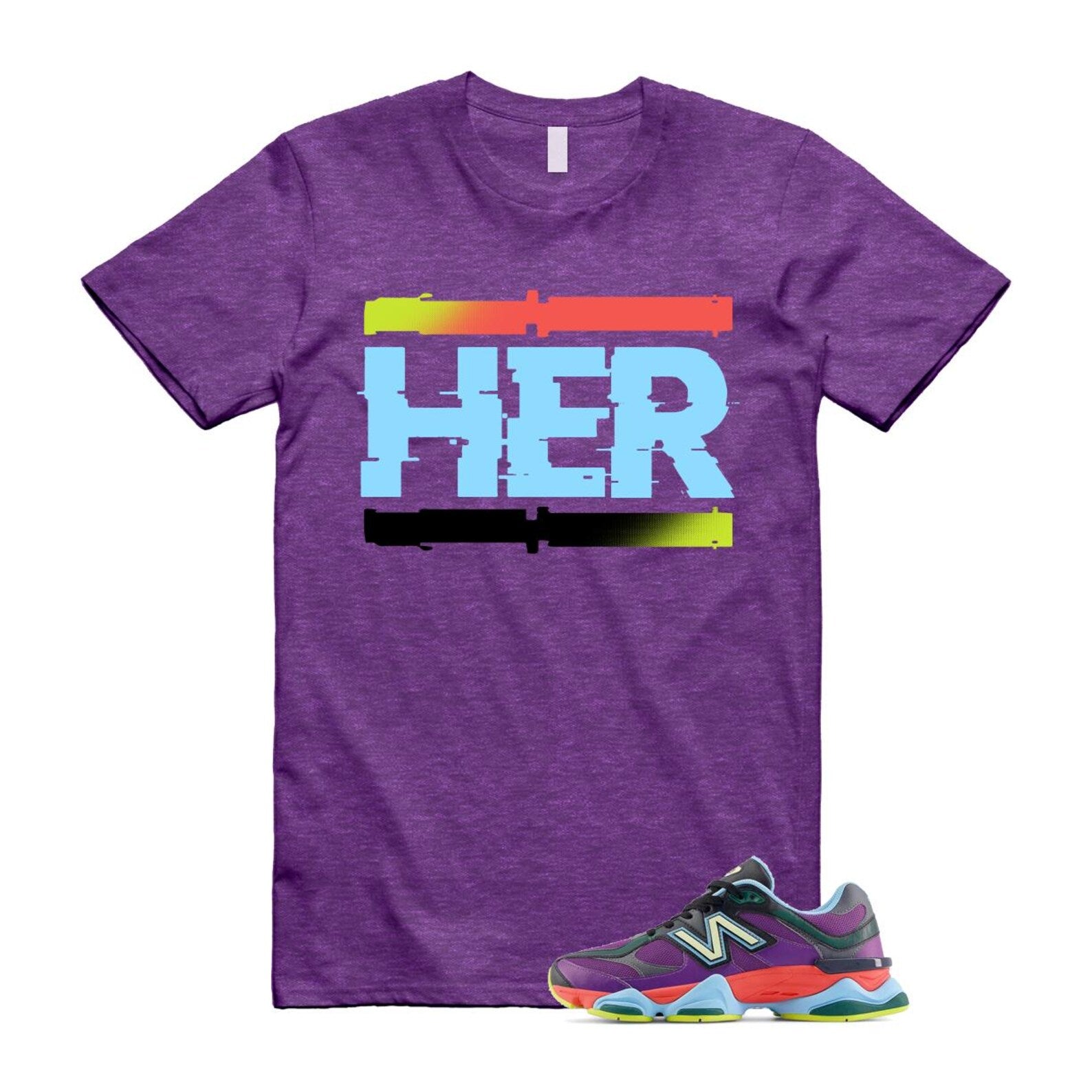 9060 Neon Nights Purple Red Blue Black T Shirt Match HER T-Shirt, Sneaker Match Tee