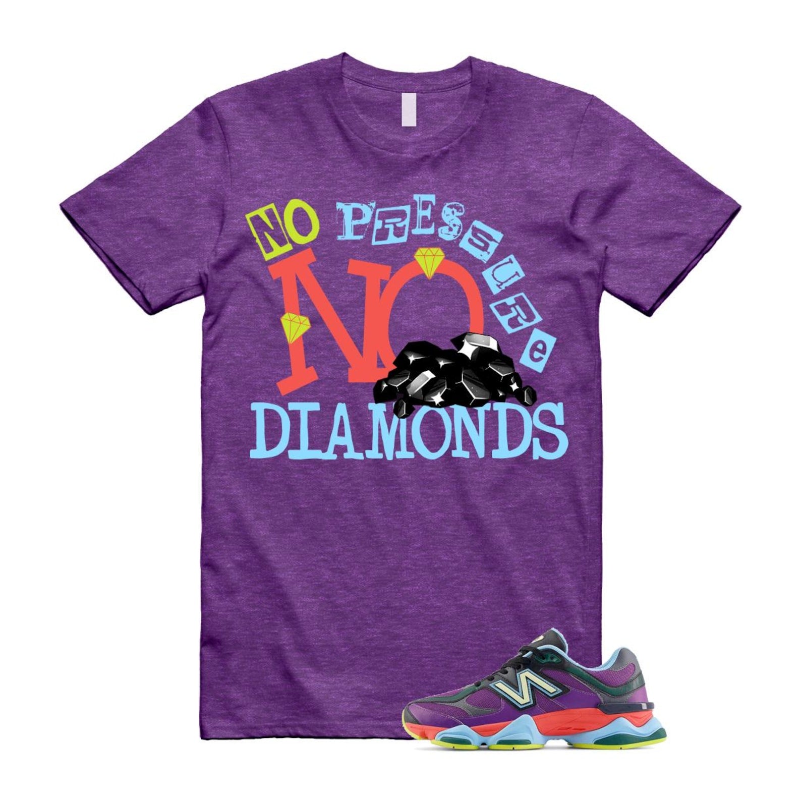 9060 Neon Nights Purple Red Blue Black T Shirt Match DIAMOND T-Shirt, Sneaker Match Tee