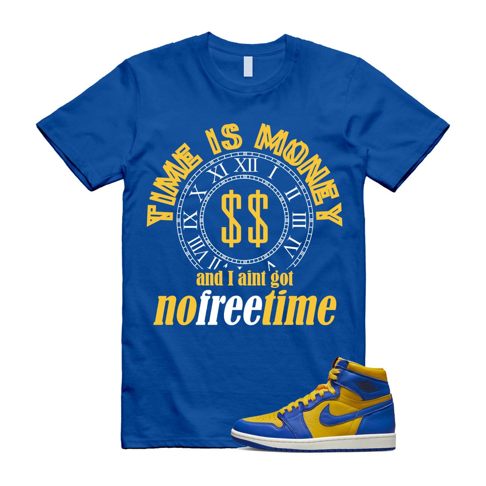 Reverse Laney 1 Game Royal Blue Air High OG WMNS Varsity Maize Sail Black Fire Red T Shirt Match FREETIME T-Shirt, Sneaker Match Tee