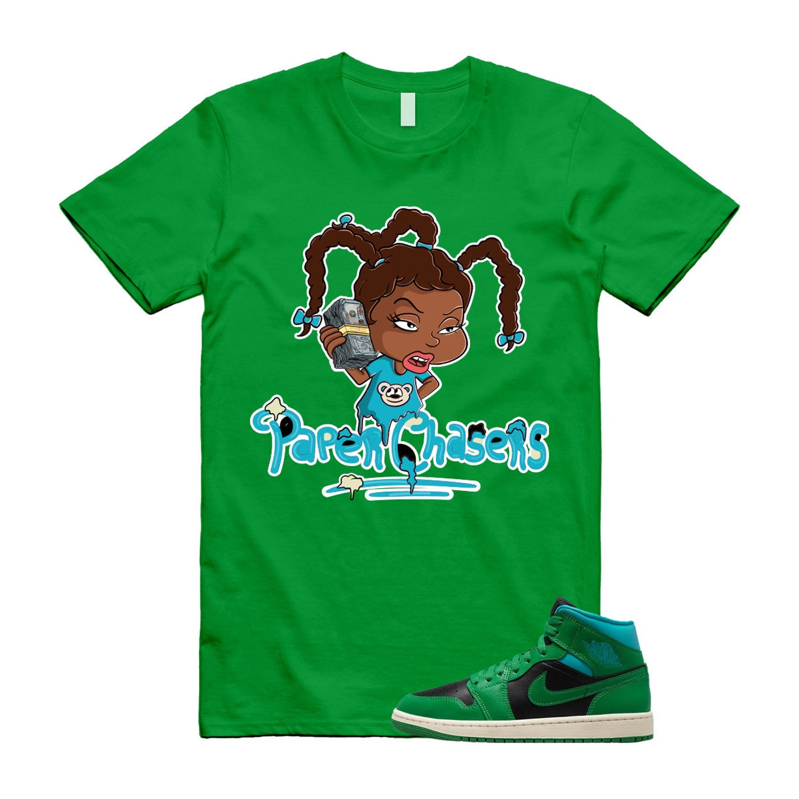 PC T Shirt to match Air J 1 Mid WMNS Lucky Green Black Aquatone T-Shirt, Sneaker Match Tee