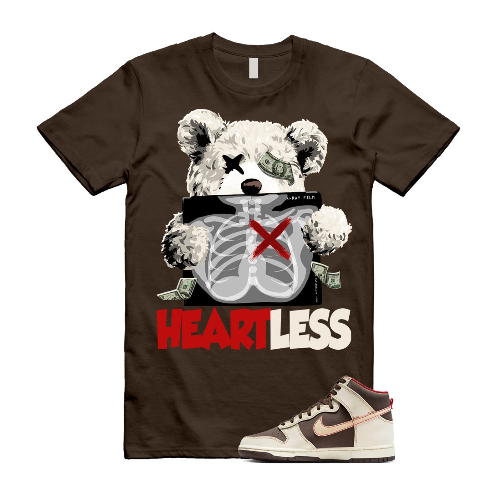 Dunk Baroque Brown Sesame Coconut Milk Mystic Red High T Shirt Match HEART T-Shirt, Sneaker Match Tee