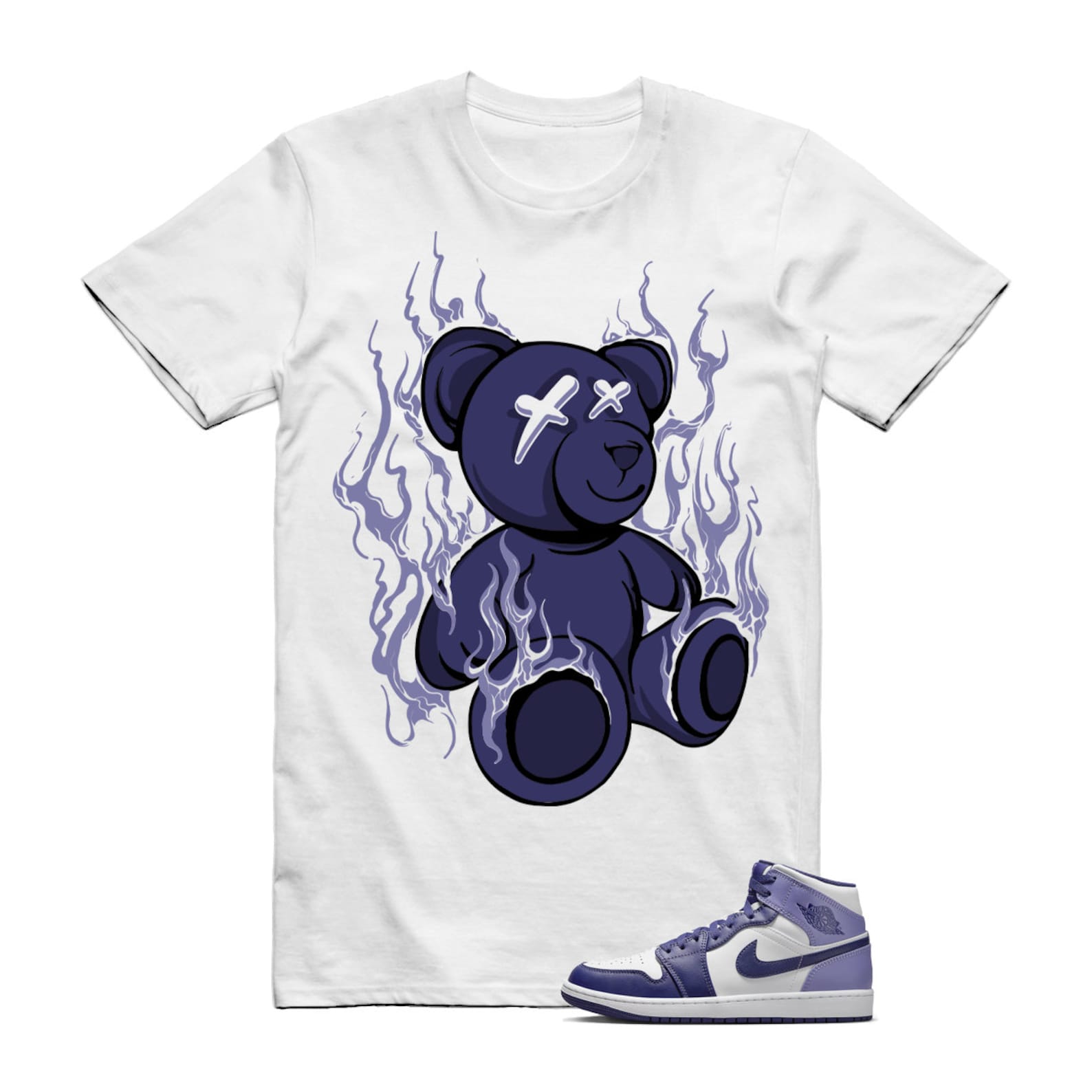 Sky J Purple Blueberry Air Mid Light White T Shirt Match LIT T-Shirt, Sneaker Match Tee