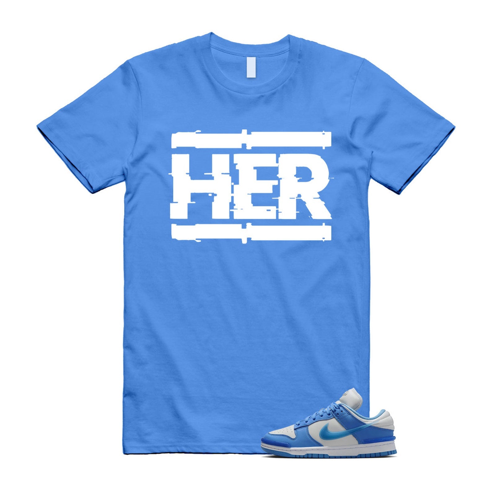 Dunk Twist University Blue UNC Photon Dust White Low T Shirt Match HER T-Shirt, Sneaker Match Tee