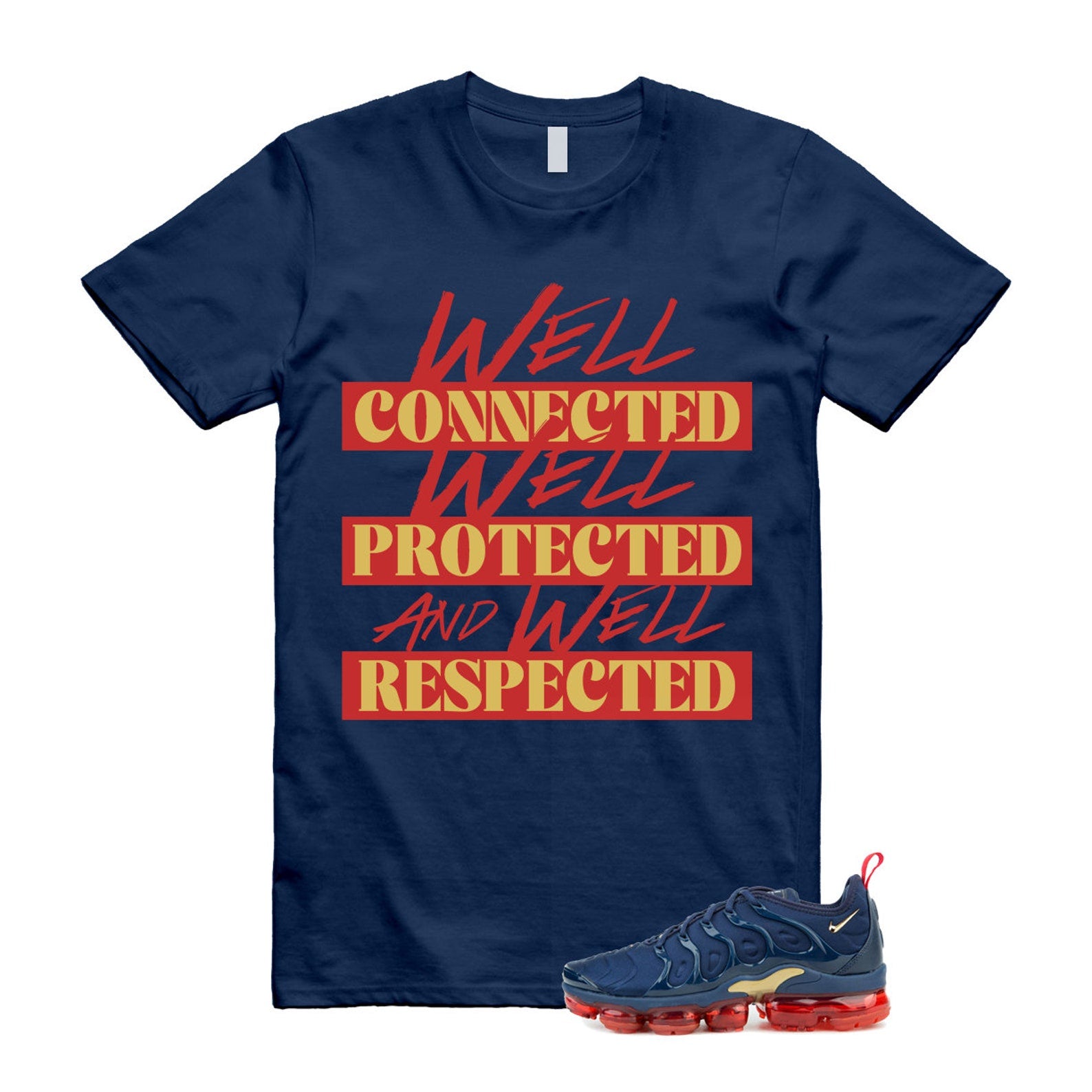 VaporMax Olympic Air Plus Midnight Navy Gold Black T Shirt Match WELL T-Shirt, Sneaker Match Tee