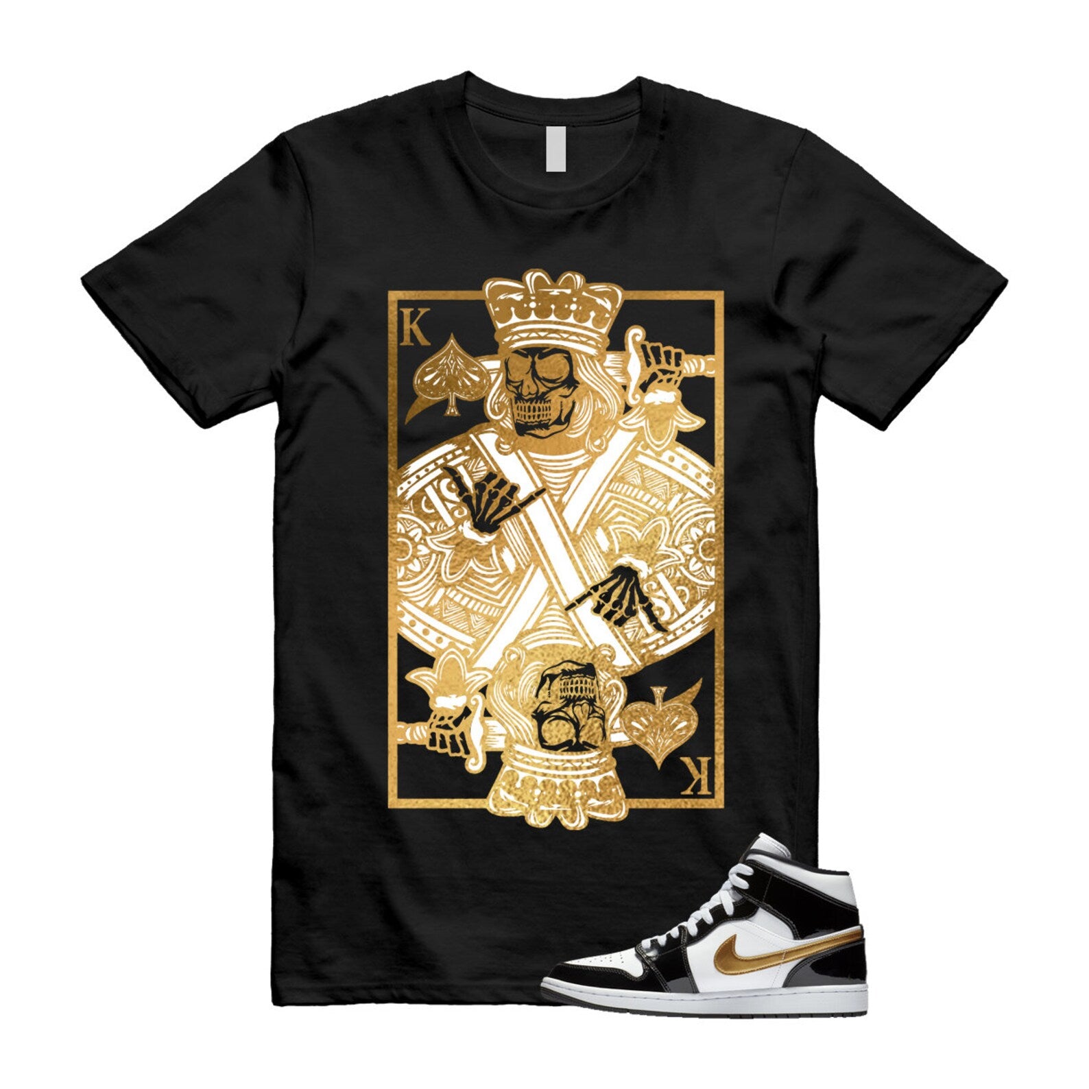 Metallic Gold Patent Black White Air 1 Mid T Shirt Match KC T-Shirt, Sneaker Match Tee
