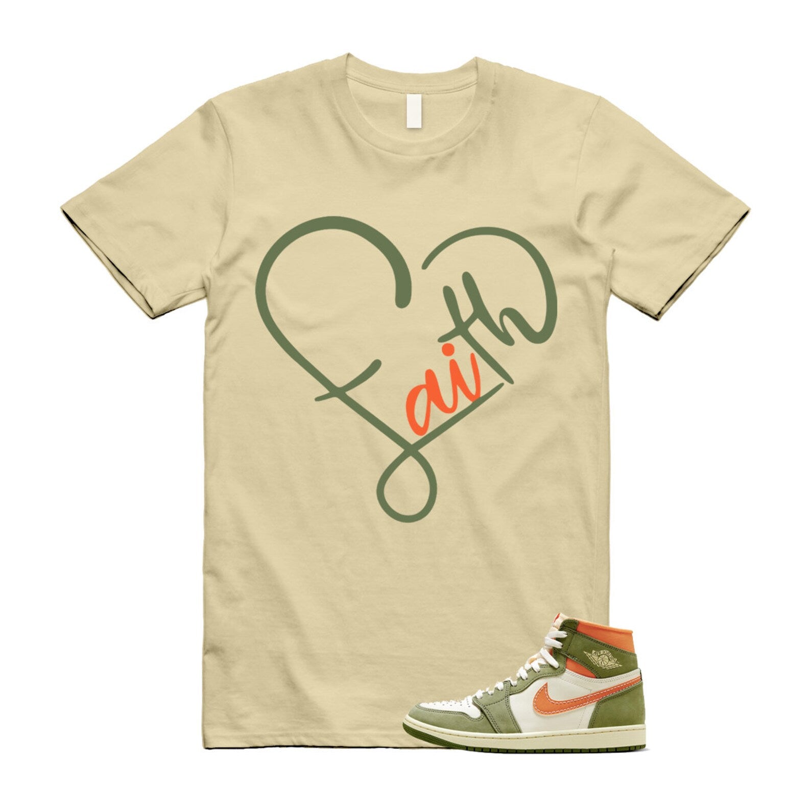 Craft Celadon 1 High OG Sky J Light Olive Bright Mandarin Coconut Milk T Shirt Match FAITH T-Shirt, Sneaker Match Tee
