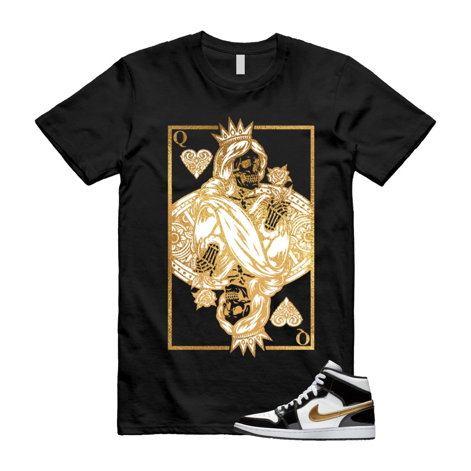 Metallic Gold Patent Black White Air 1 Mid T Shirt Match QC T-Shirt, Sneaker Match Tee