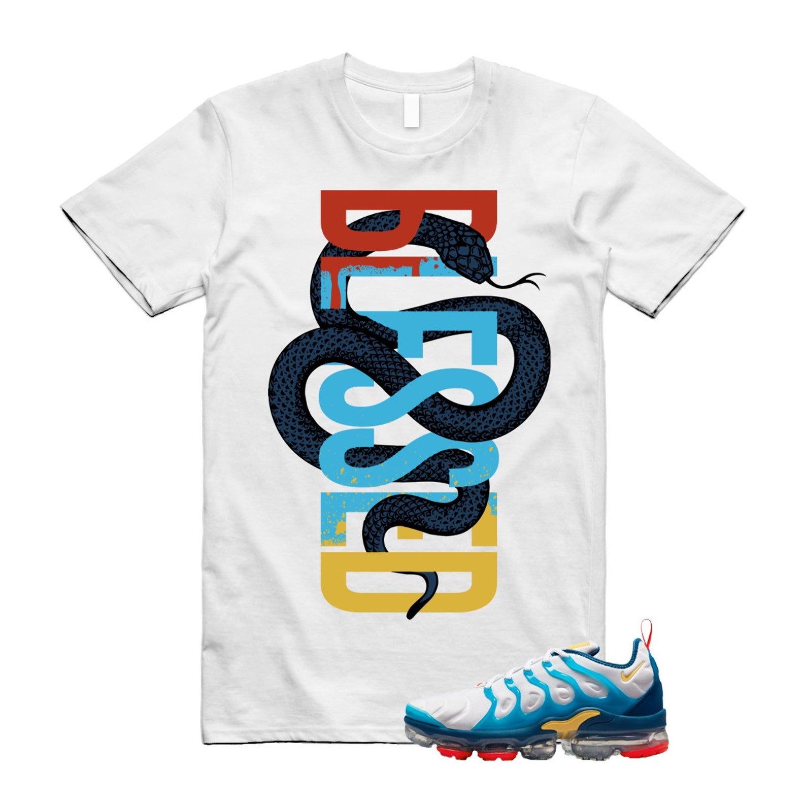 SNAKEBLS T Shirt to match N Air VaporMax Plus White Citron Pulse Industrial Blue T-Shirt, Sneaker Match Tee