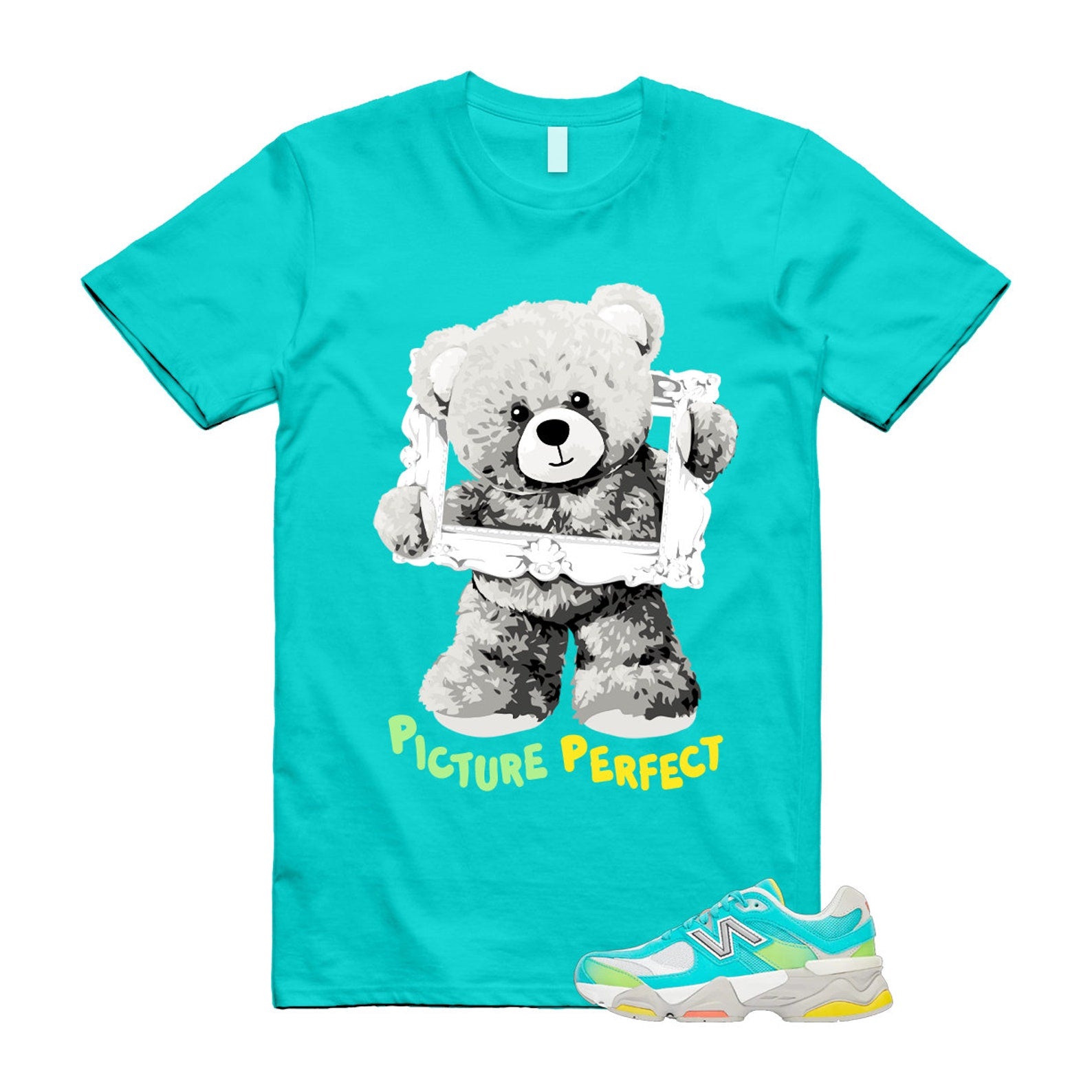 Cyan Burst 9060 Virtual Blue White Reflection Grey Guava Sunflower Yellow GS T Shirt Match PIC T-Shirt, Sneaker Match Tee