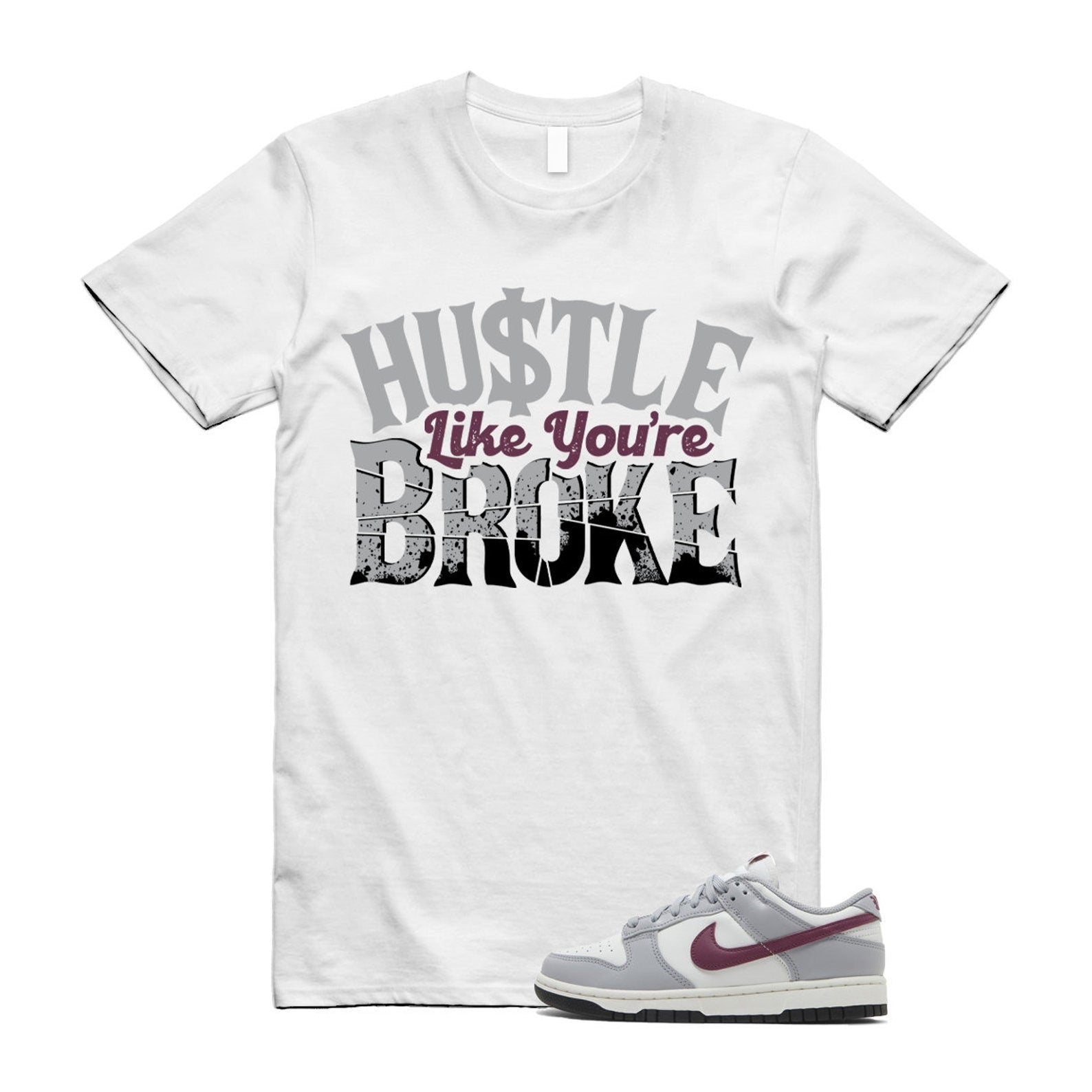 BROKE T Shirt to match N Dunk Low Pale Ivory Redwood WMNS Light Silver Sail Black White Grey Team Red T-Shirt, Sneaker Match Tee