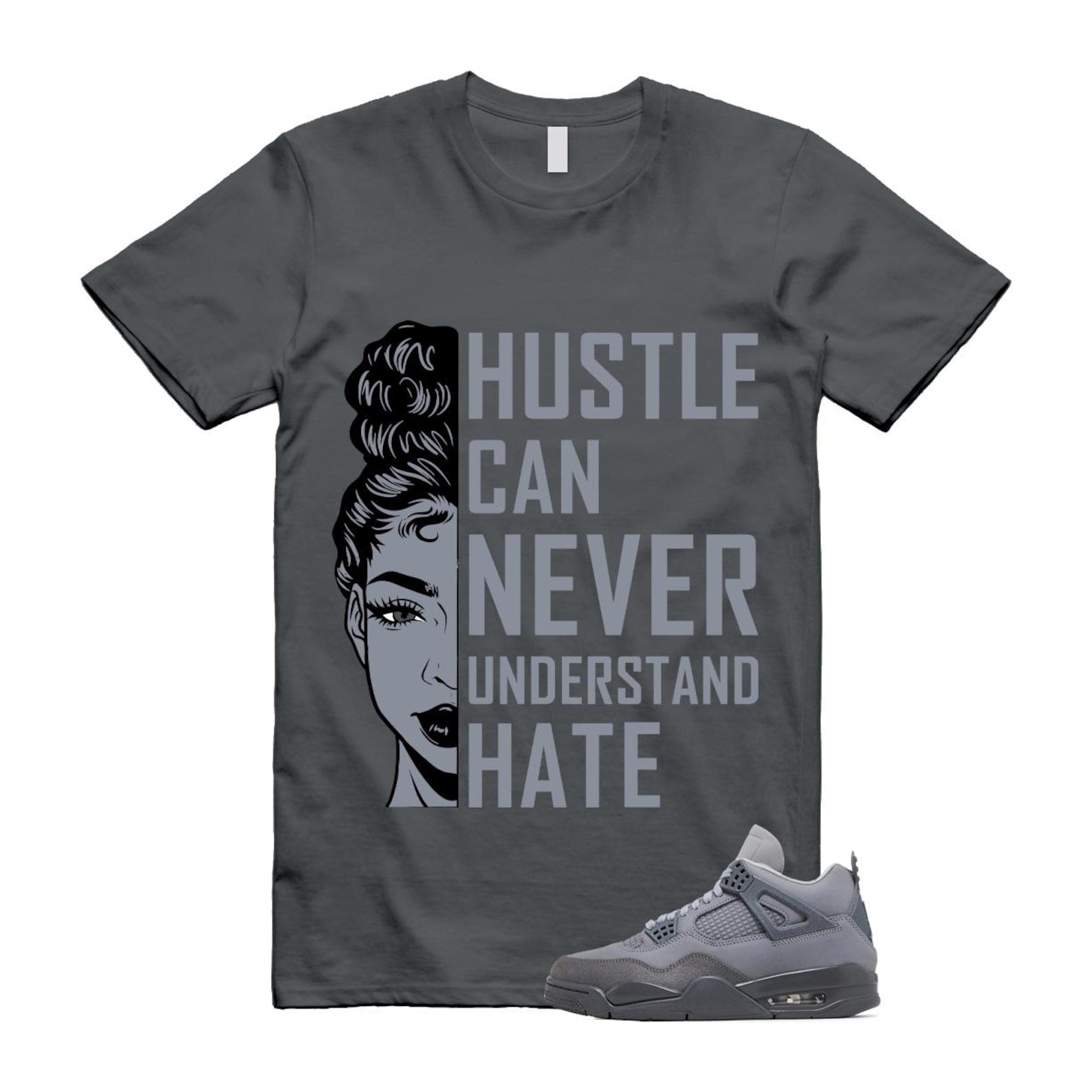 4 Wet Cement Smoke Iron Grey Retro SE T Shirt Match HUSTLE T-Shirt, Sneaker Match Tee