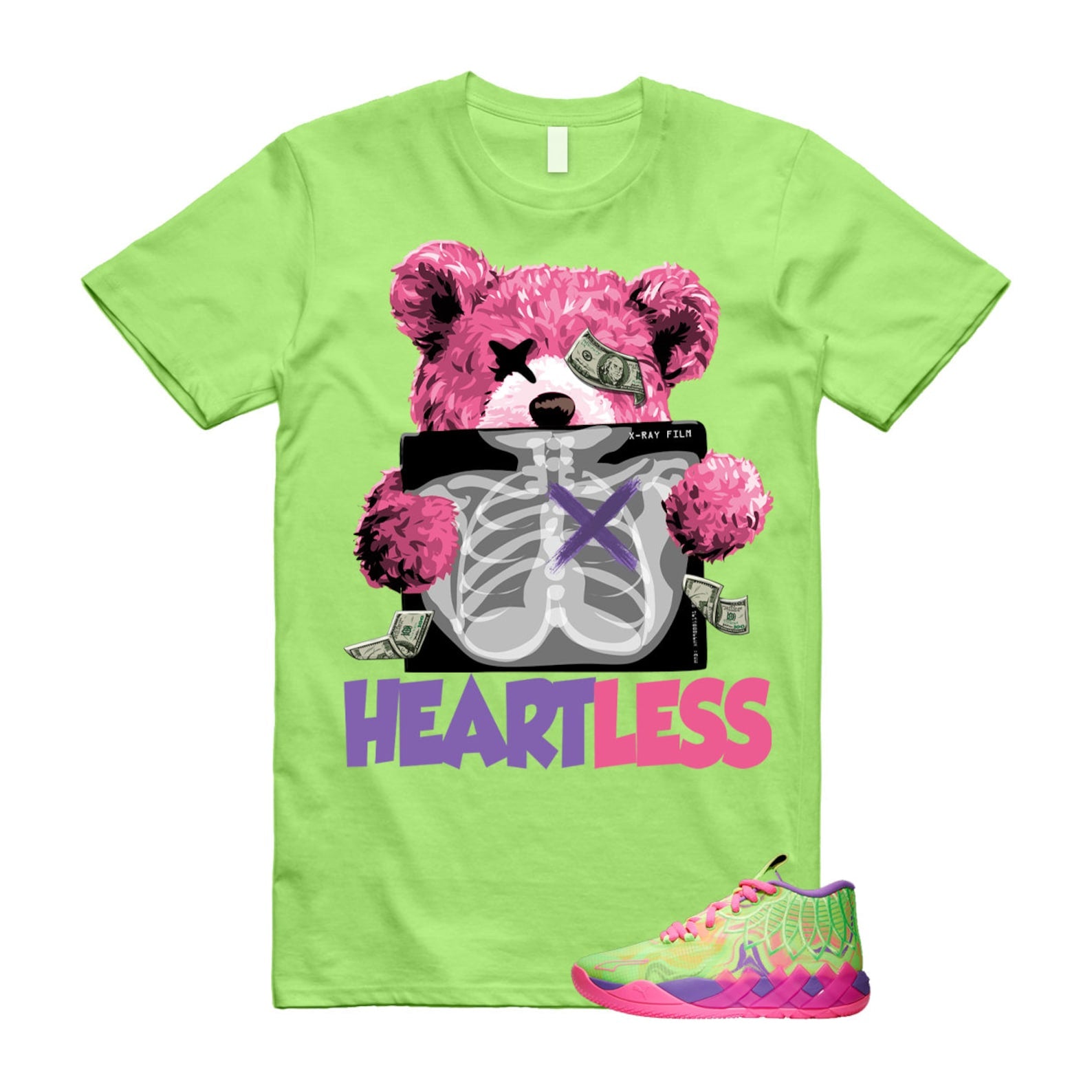 Inverse Toxic LaMelo Ball MB.01 Purple Glimmer Knockout Pink Green Gecko T Shirt Match HEART T-Shirt, Sneaker Match Tee